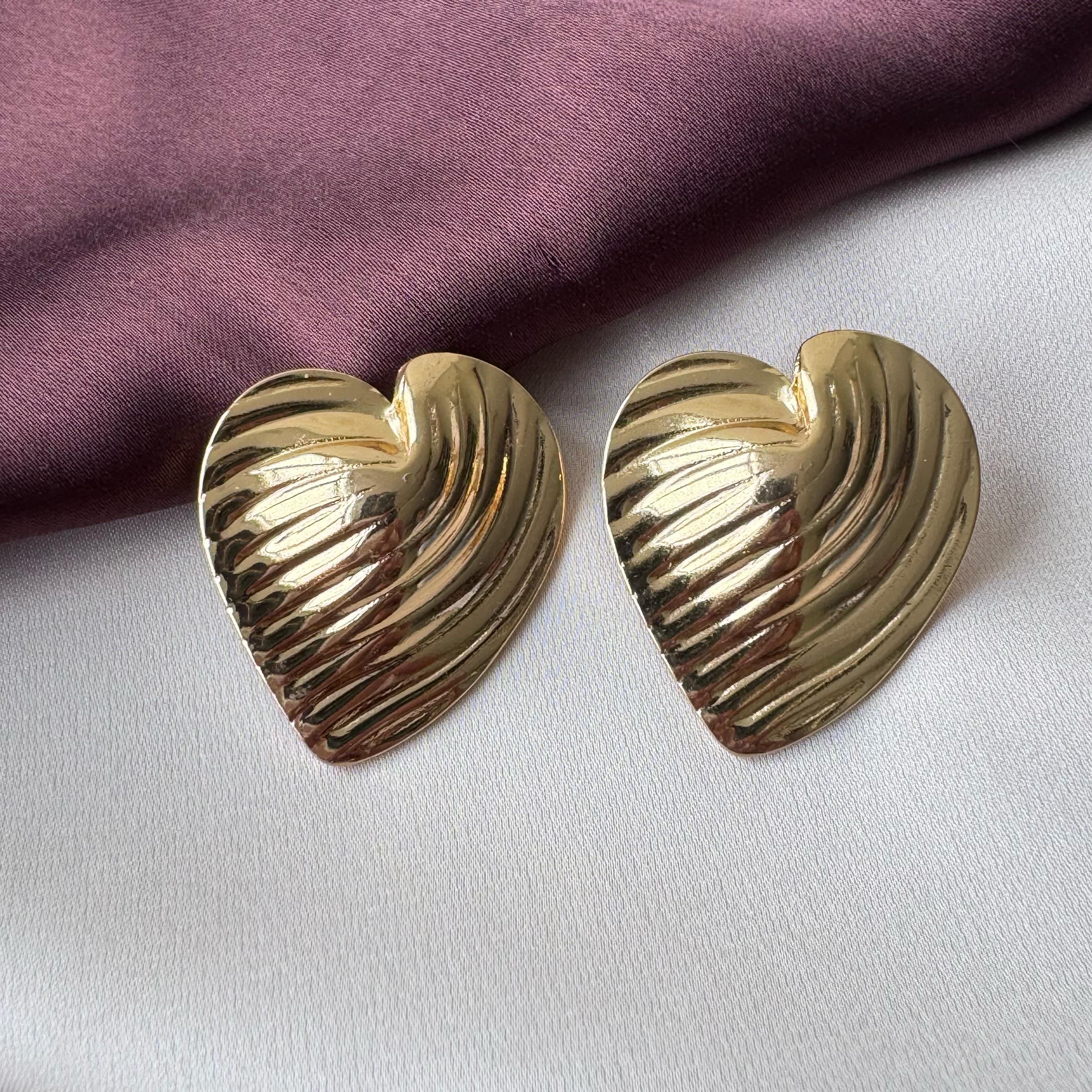 TFC Lines Heart Gold Plated Stud Earrings