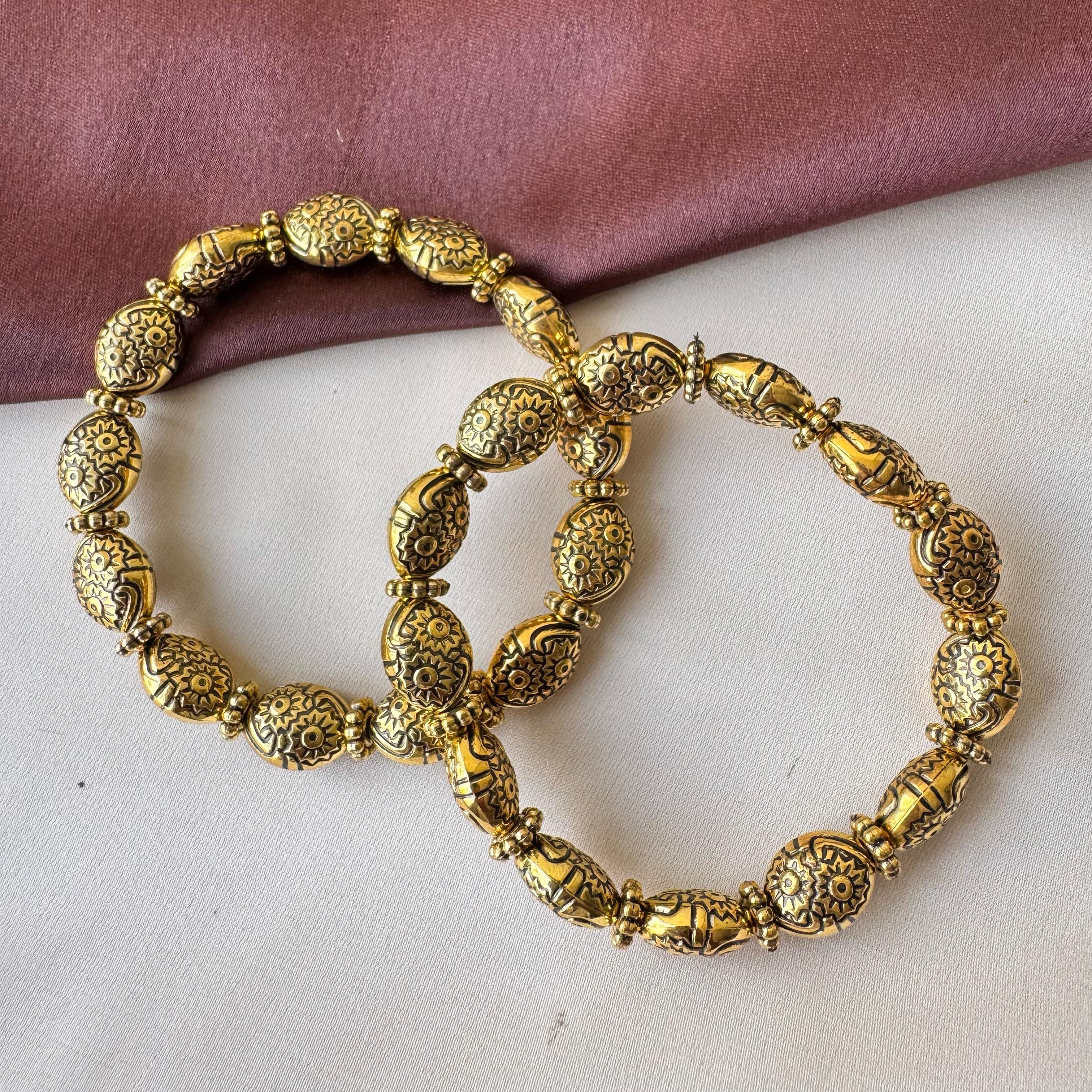 TFC Oval Craft Oxidised Gold Plated Bracelet (set of 2)