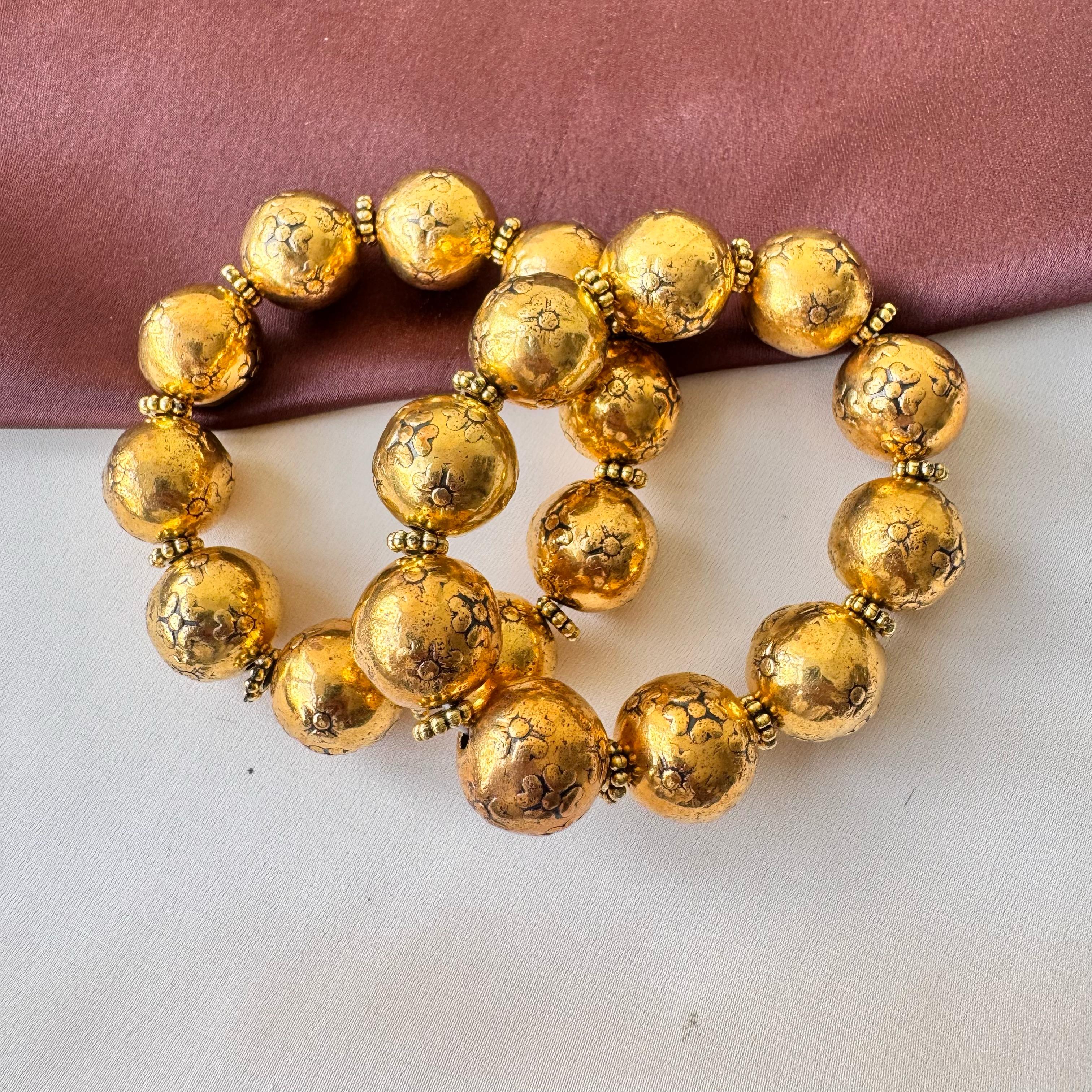 TFC Heart Flower Oxidised Gold Plated Bracelet (set of 2)
