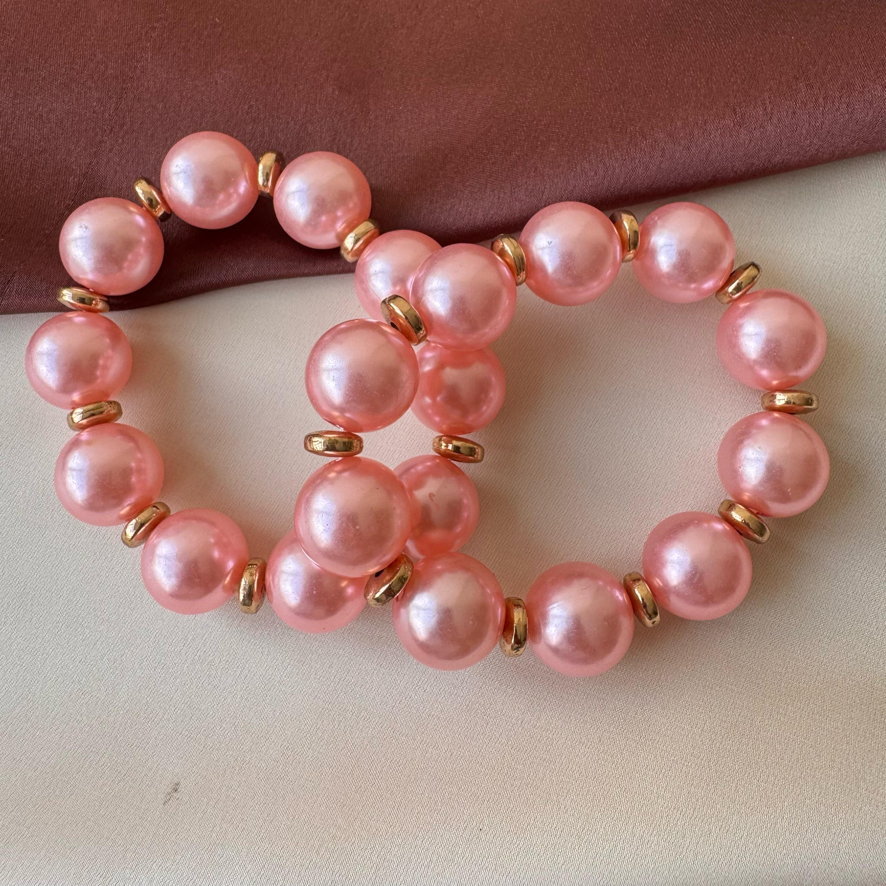 TFC Pink Bead Gold Plated Bracelet (set of 2 )