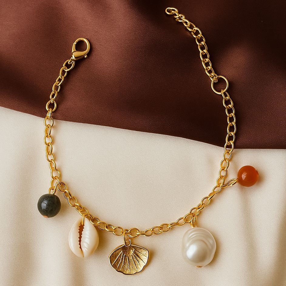 TFC Shell Pearl Charm Gold Plated Bracelet