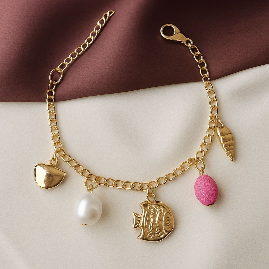 TFC Fish & Pearl Charm Gold Plated Bracelet