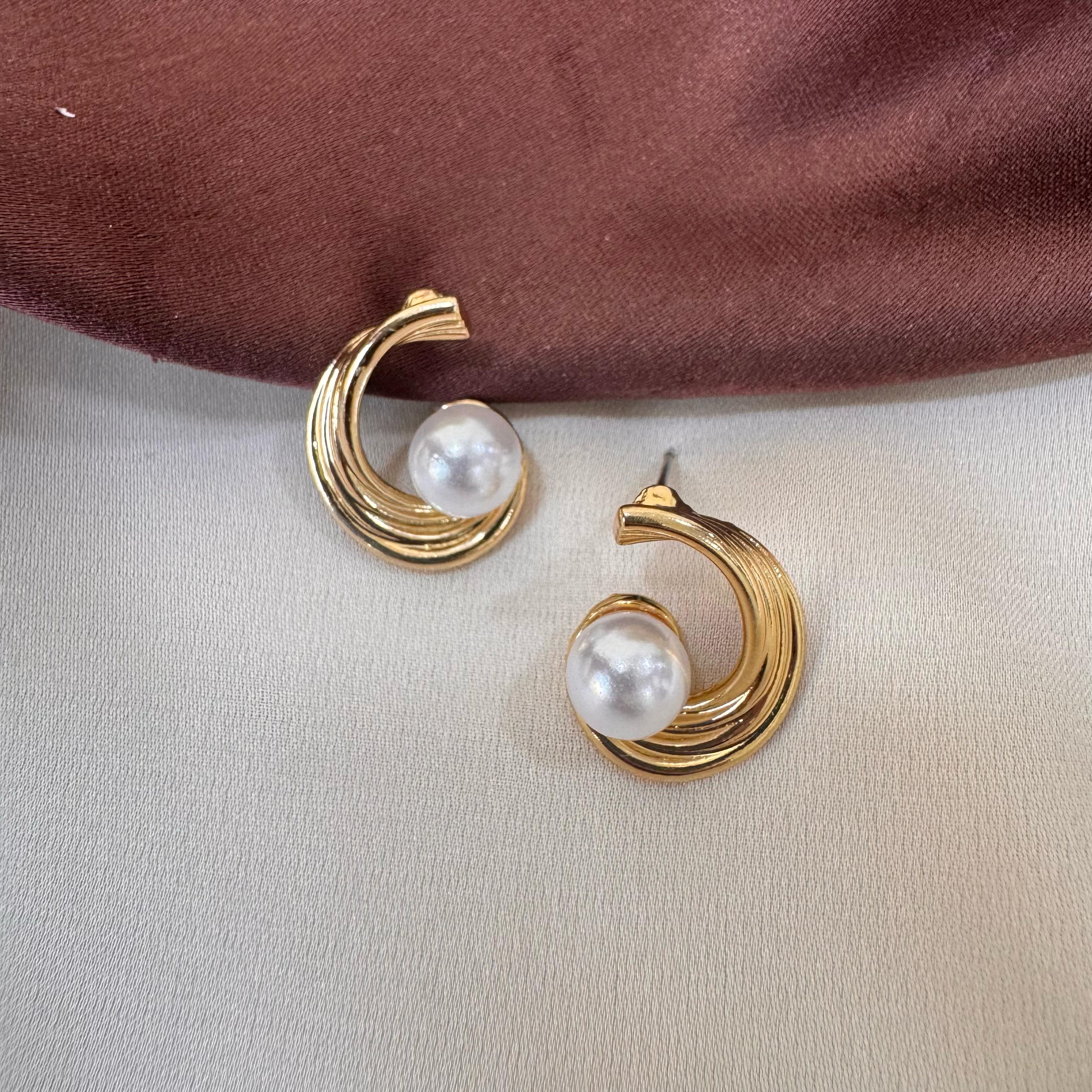 TFC Pearlcy Gold Plated Stud Earrings