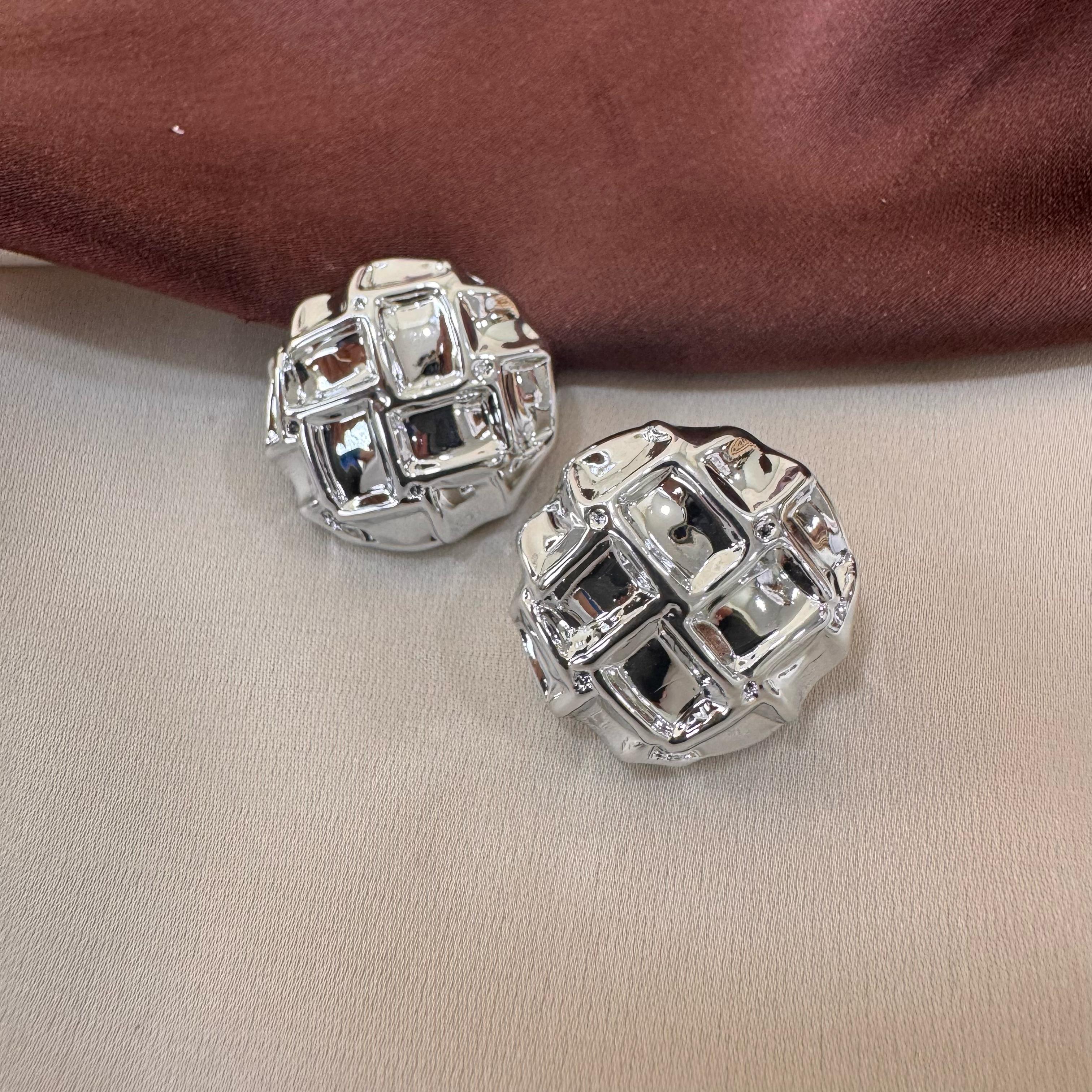 TFC Check Silver Plated Stud Earrings