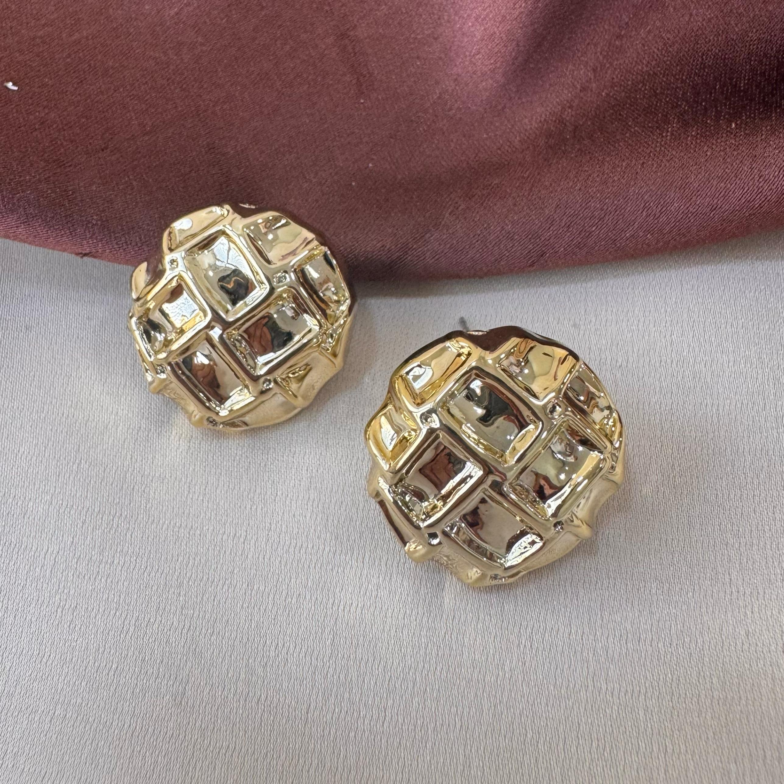 TFC Check Gold Plated Stud Earrings