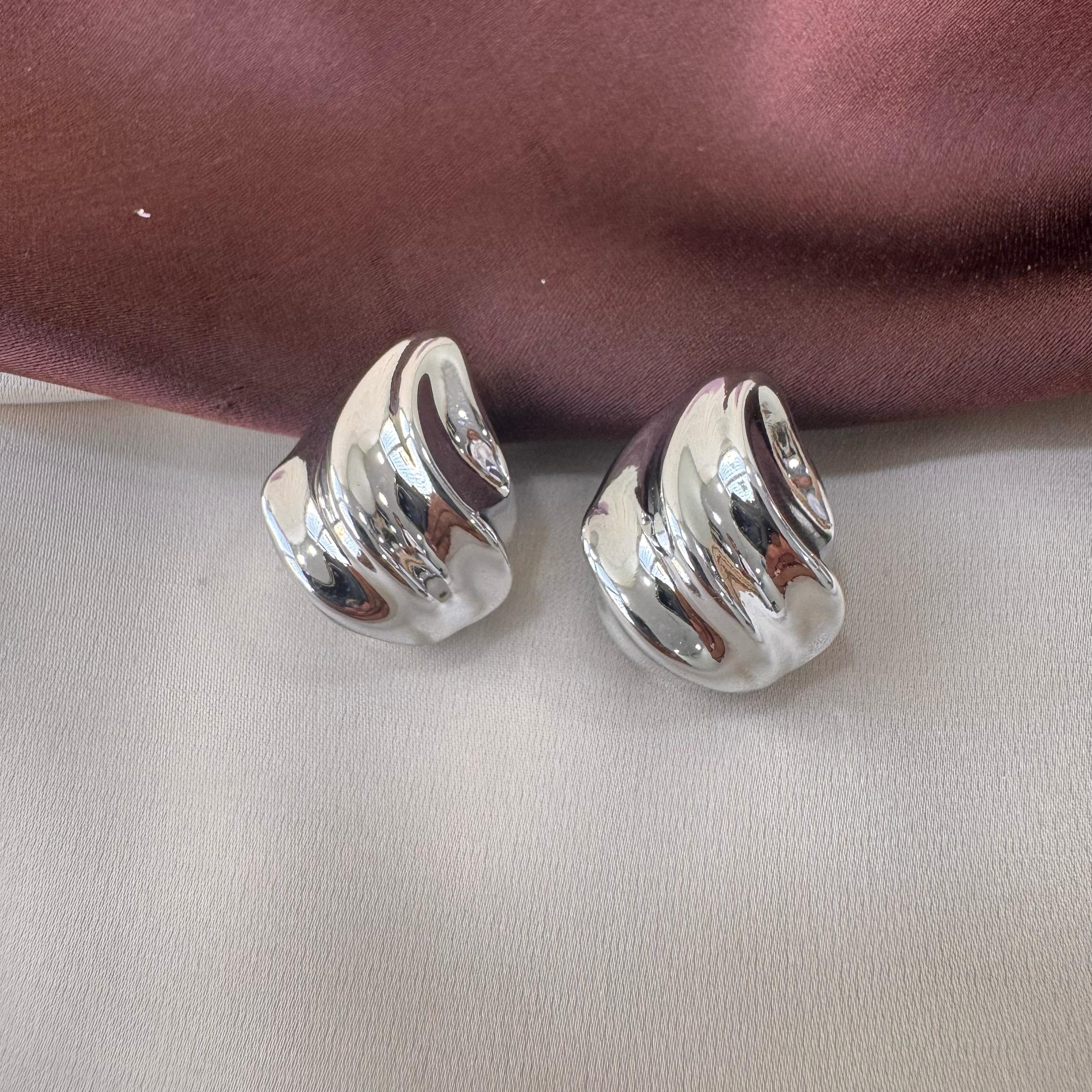 TFC Glossy Silver Plated Stud Earrings