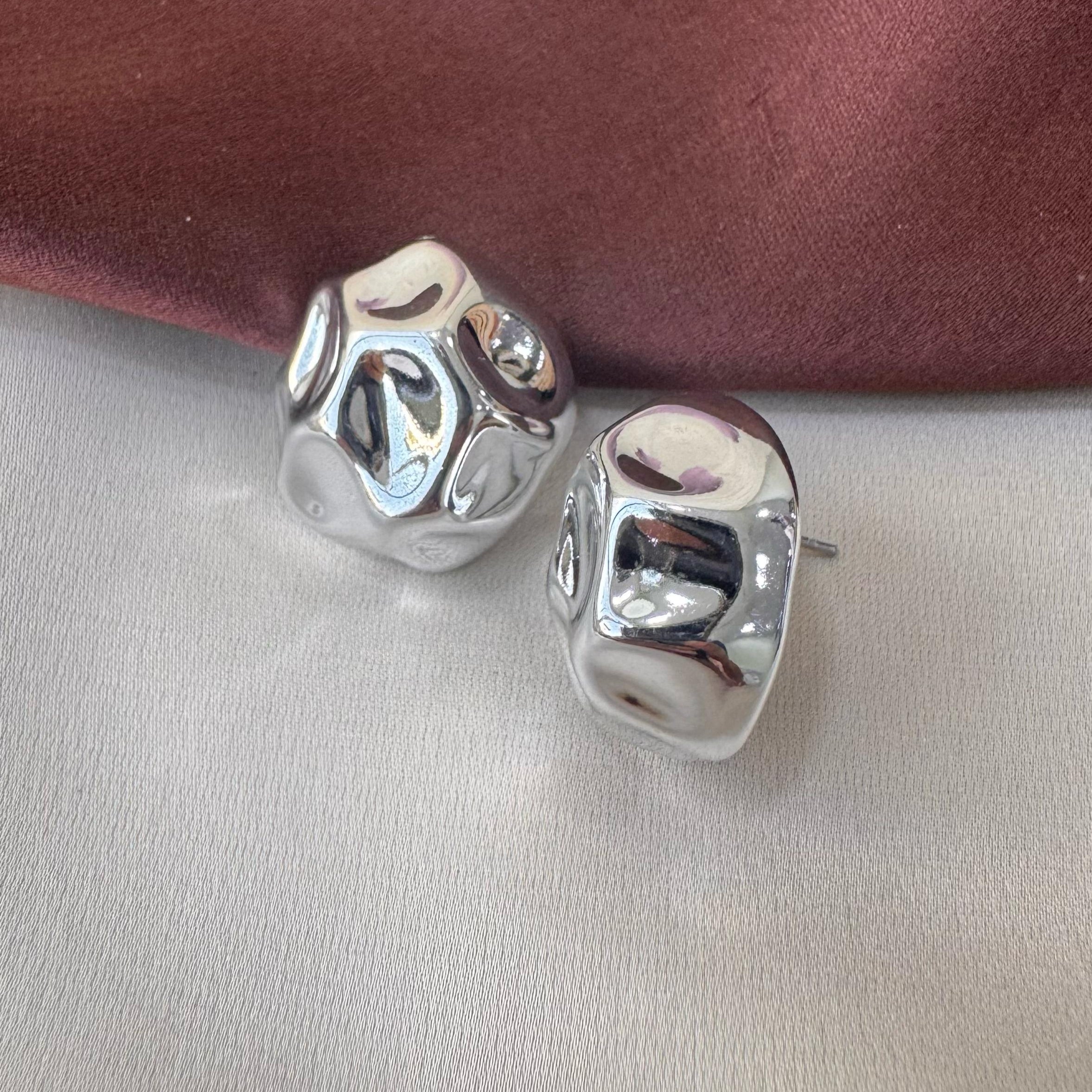 TFC Honey Comb Silver Plated Stud Earrings