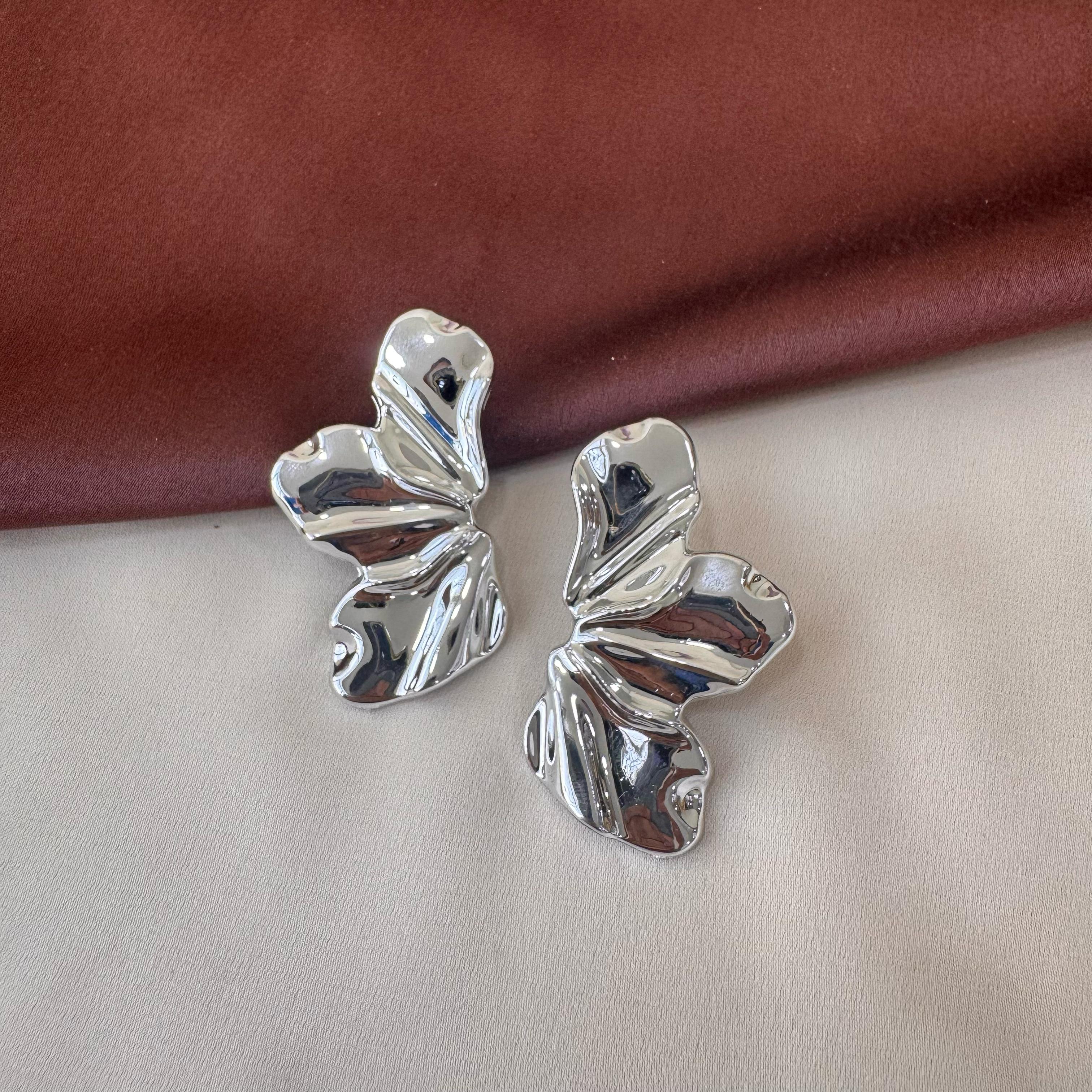 TFC Three Side Petal Silver Plated Stud Earrings