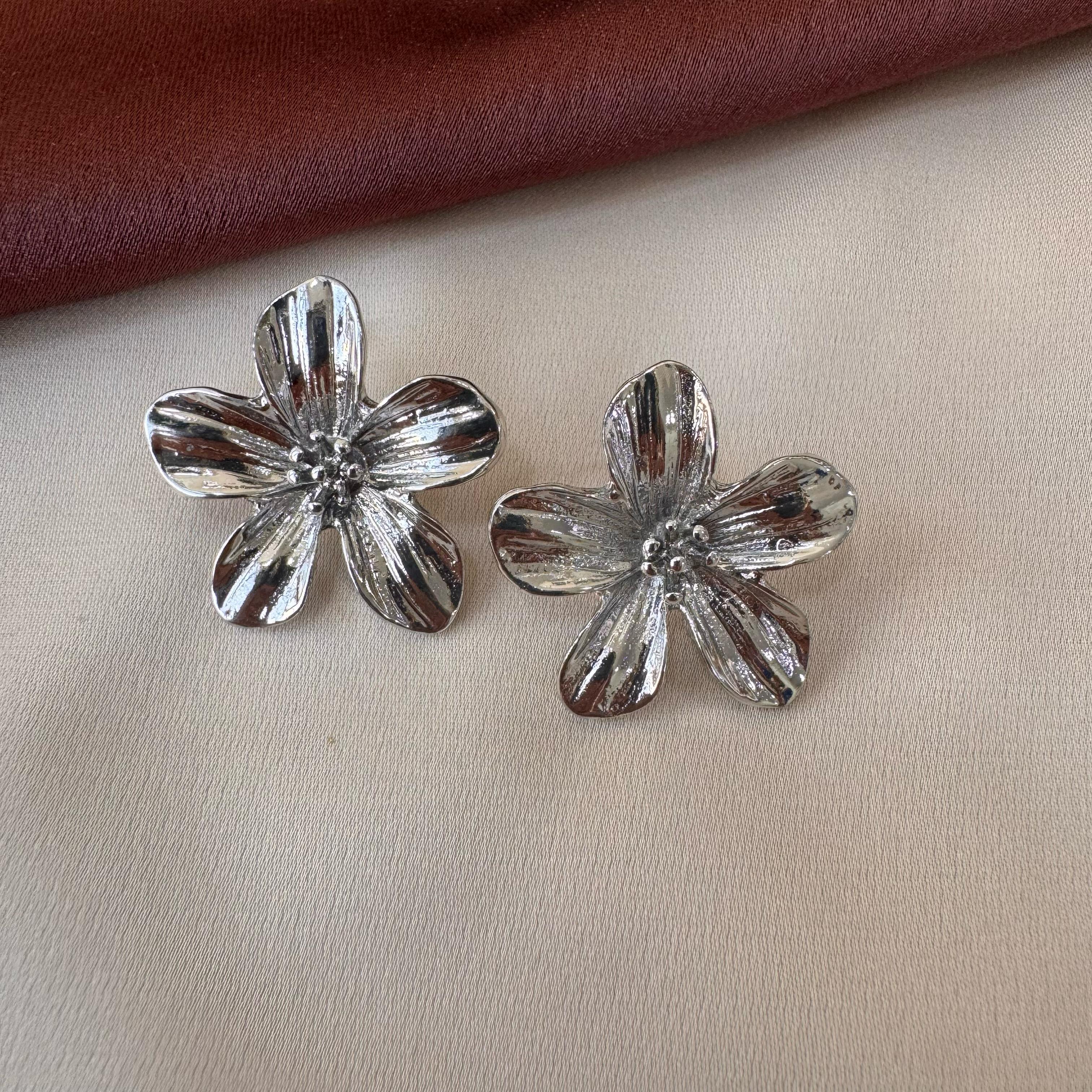 TFC Flower Bloom Silver Plated Stud Earrings
