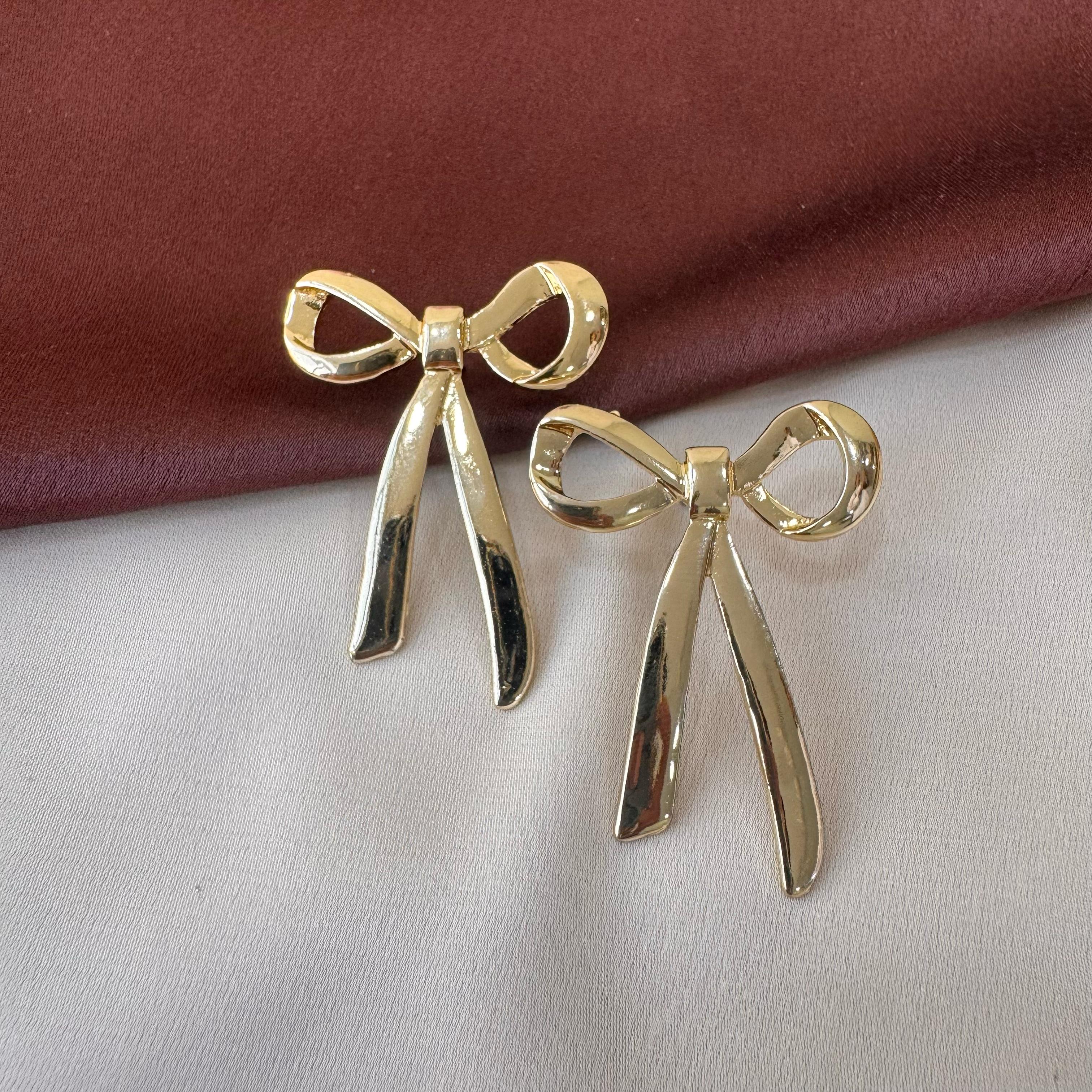 TFC Long Bow Tie Gold Plated Stud Earrings