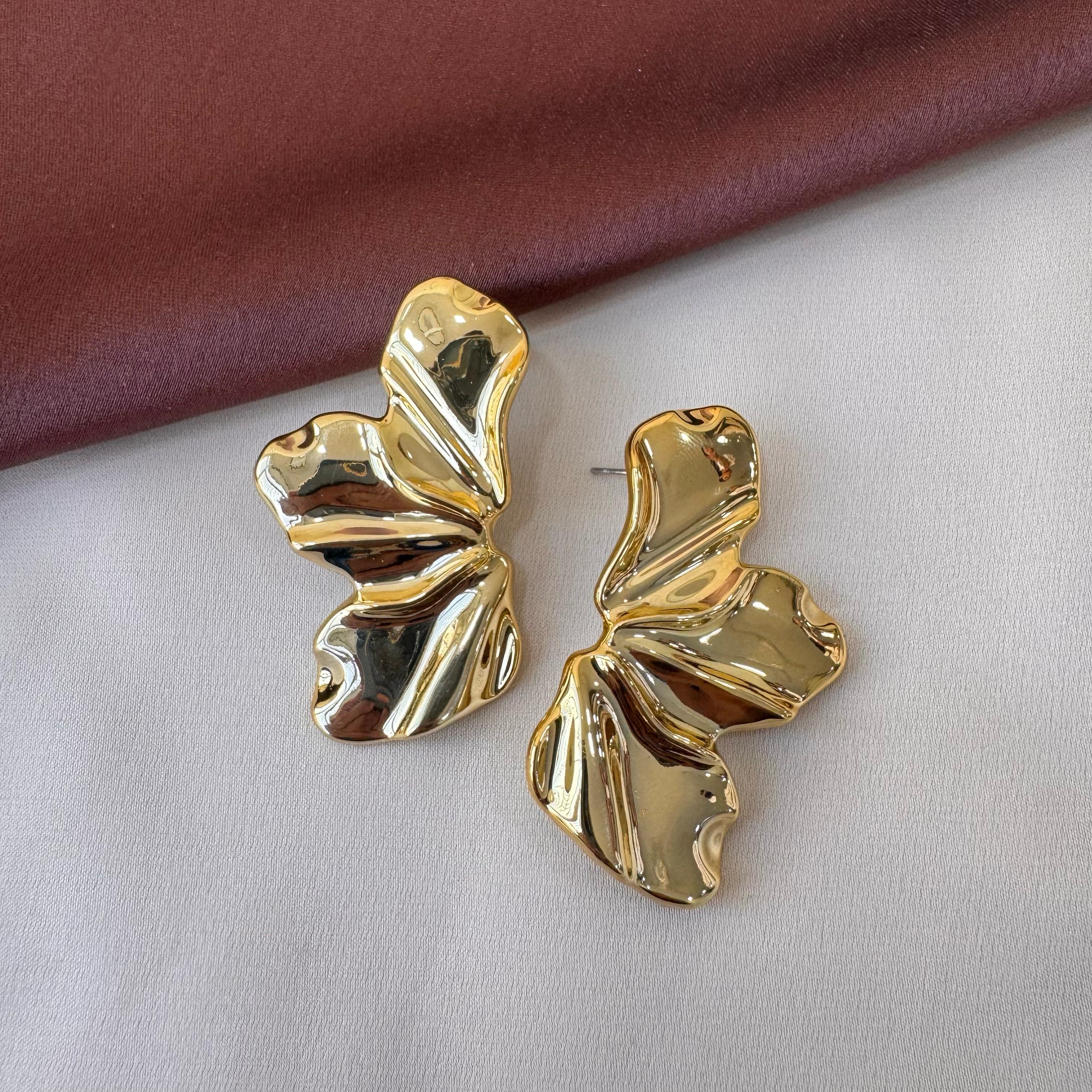 TFC Three Side Petal Gold Plated Stud Earrings