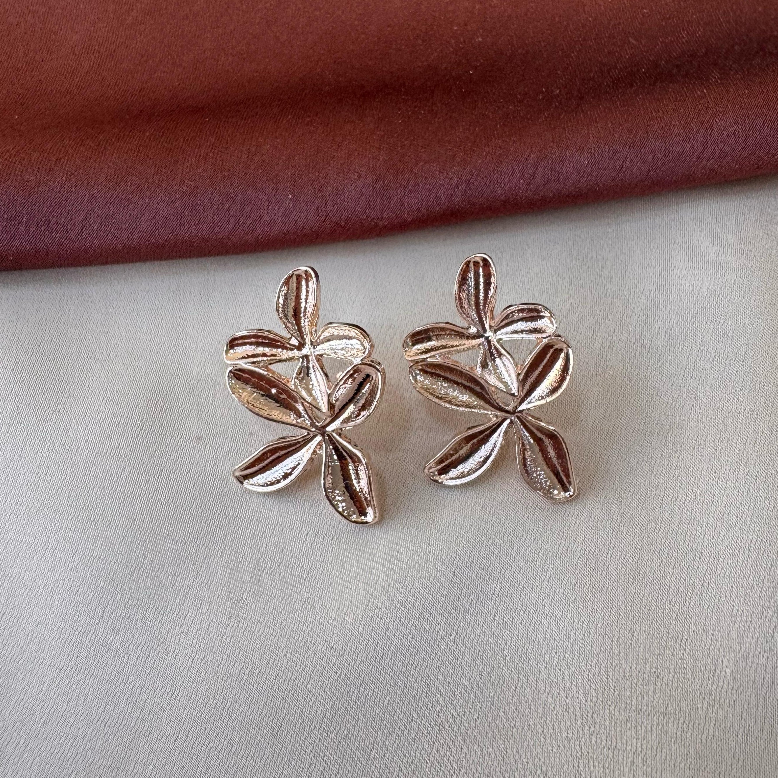 TFC Dual Flower Rose Gold Plated Stud Earrings