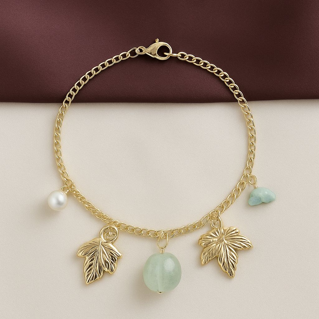 TFC Green Bead Gold Plated Chain Bracelet
