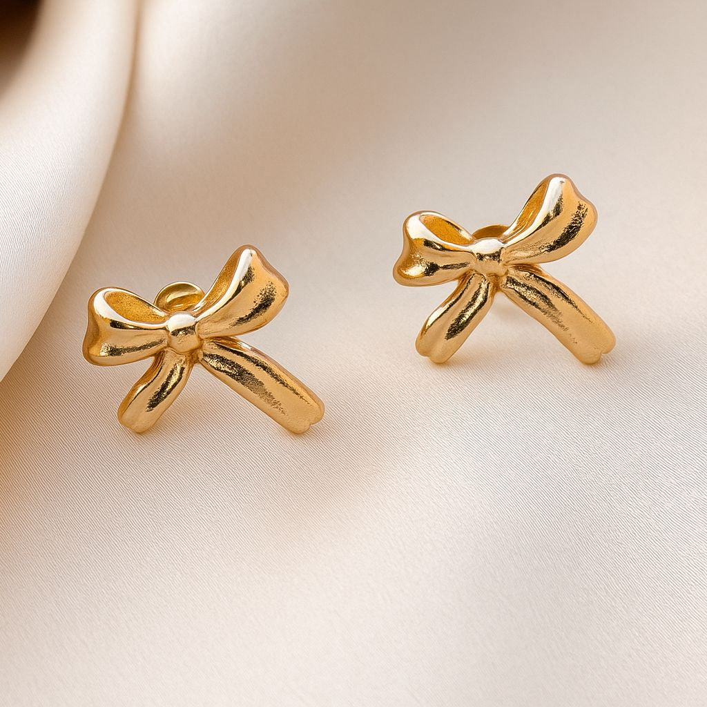 TFC Adorable Bow Tie Gold Plated Stud Earrings