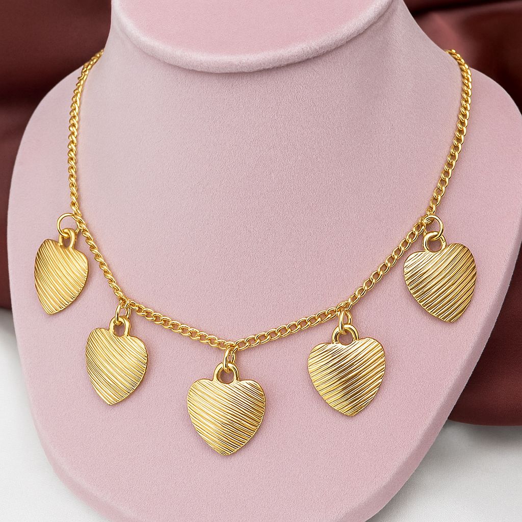 TFC 5 Liner Heart Gold Plated Necklace