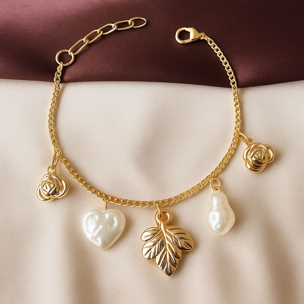 TFC Leaf & Pearl Gold Plated Bracelet