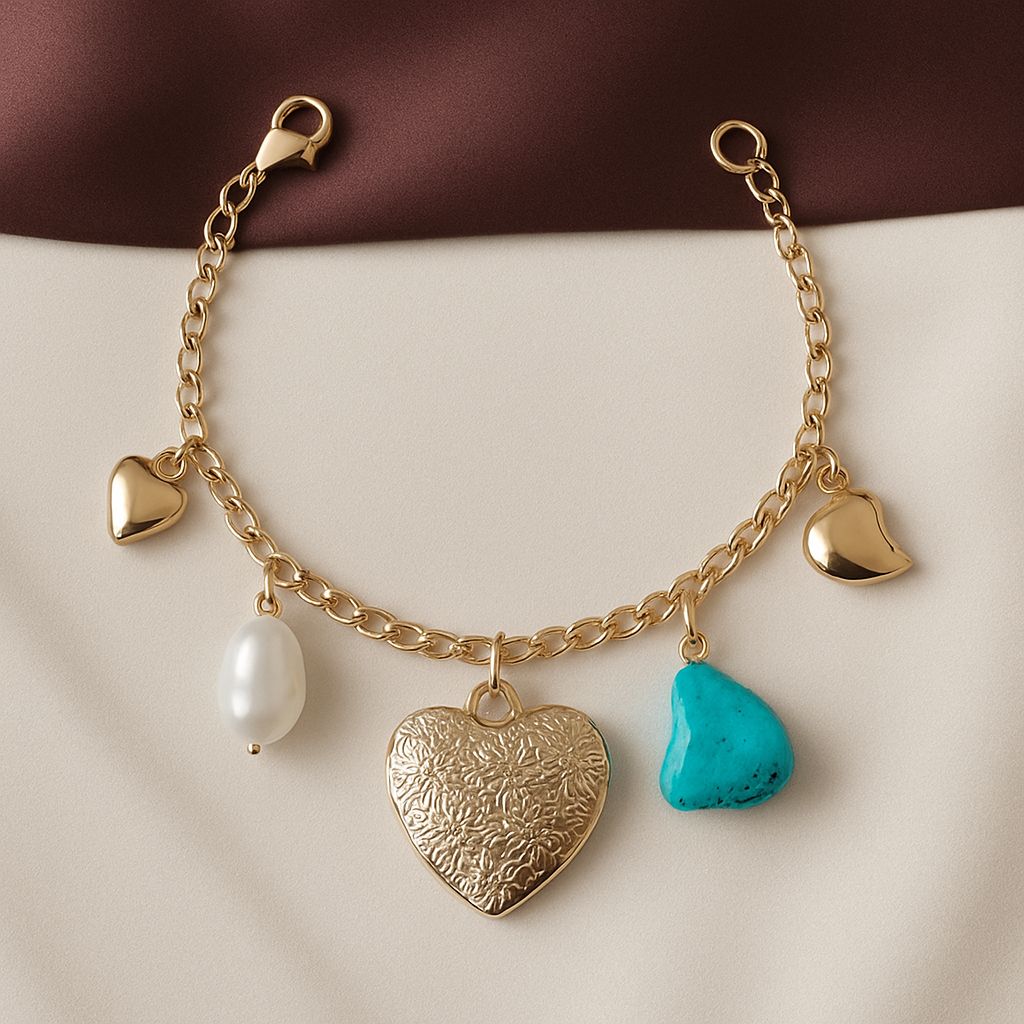 TFC Heart & Pearl Charm Gold Plated Bracelet