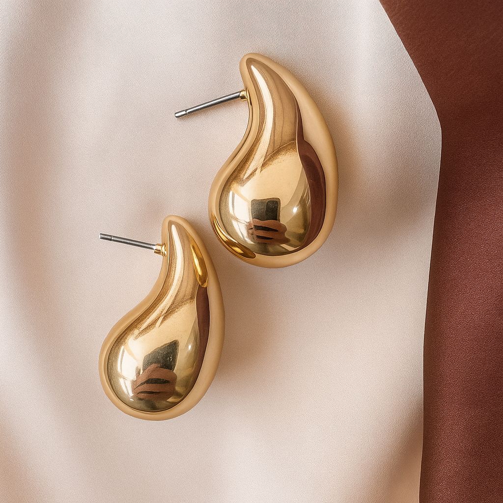 TFC Trendy Biggest Bottega Teardrop Gold Plated Stud Earrings