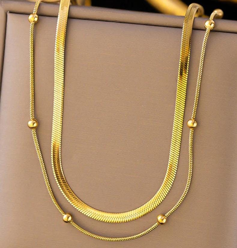 TFC Links Gold Plated Layered Chain Necklace