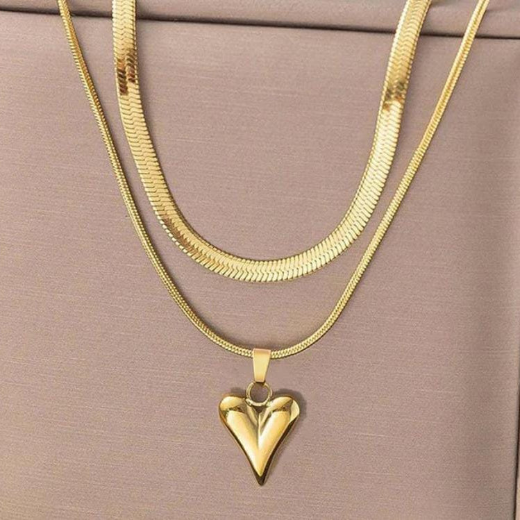 TFC Sleek Heart Gold Plated layered Necklace