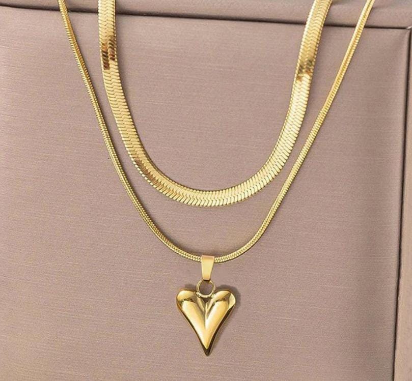 TFC Sleek Heart Gold Plated layered Necklace