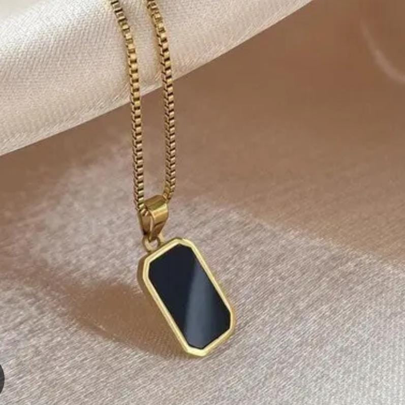 TFC Black Recto Gold Plated Pendant Necklace