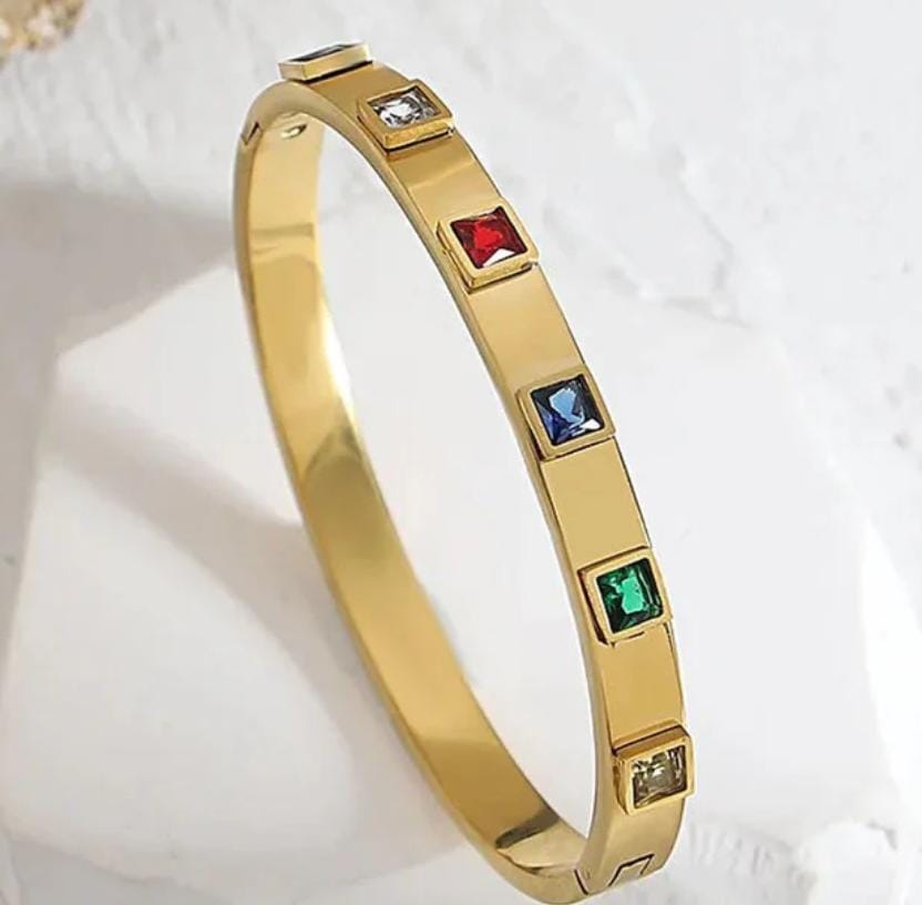 TFC Size 2.6 Multi Stone Gold Plated Bracelet Bangle
