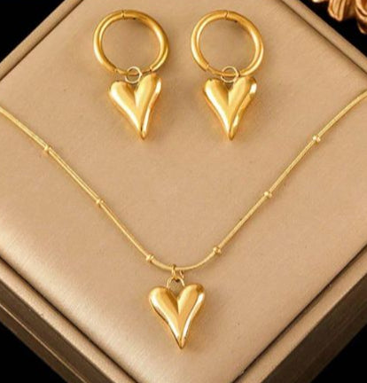 TFC Perfect Heart Gold Plated Pendant Necklace And Earrings (Combo)