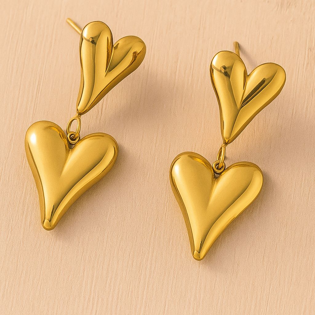 TFC Dual Heart Gold Plated Dangler Earrings