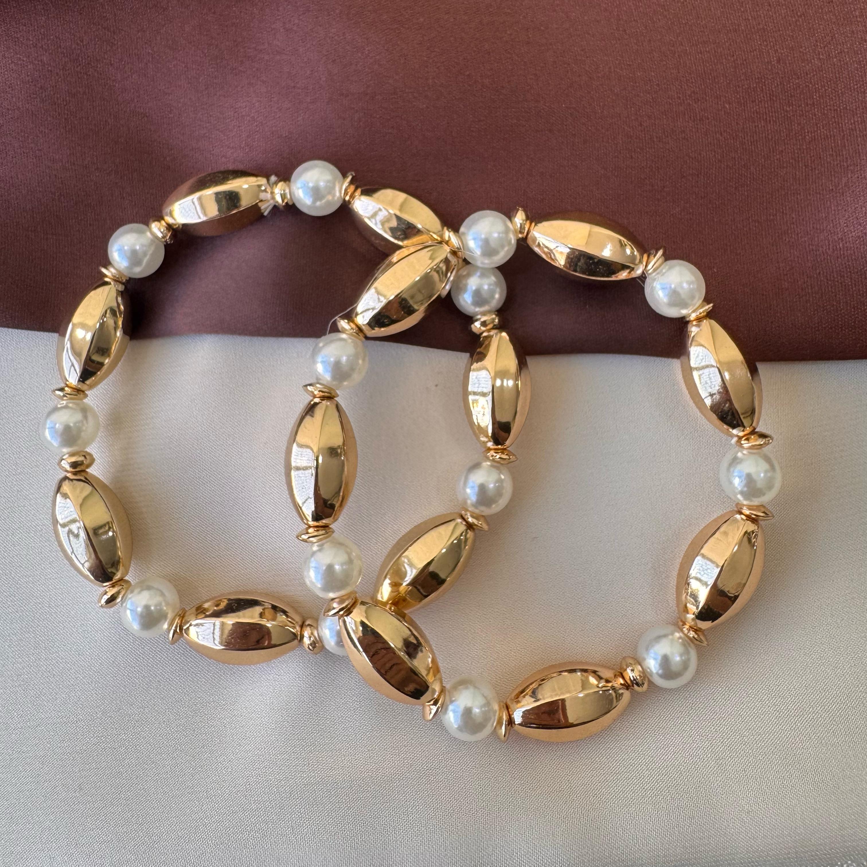 TFC Liner Bead Pearl Gold Plated Bracelet (set of 2 )