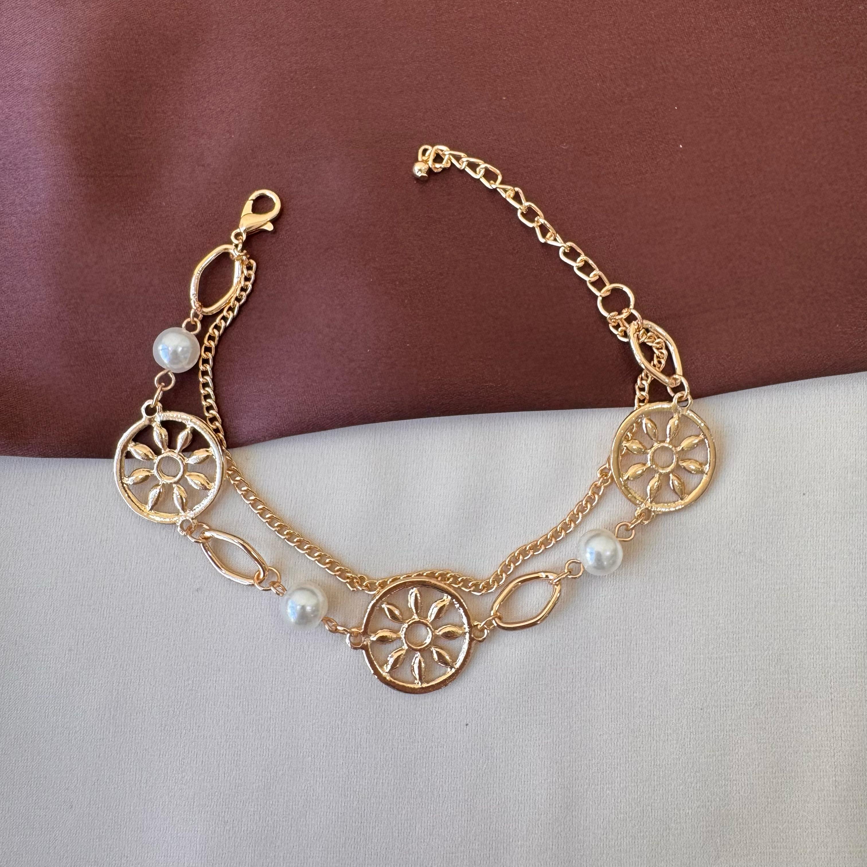 TFC Pearl Wheel Charms Gold Plated Bracelet