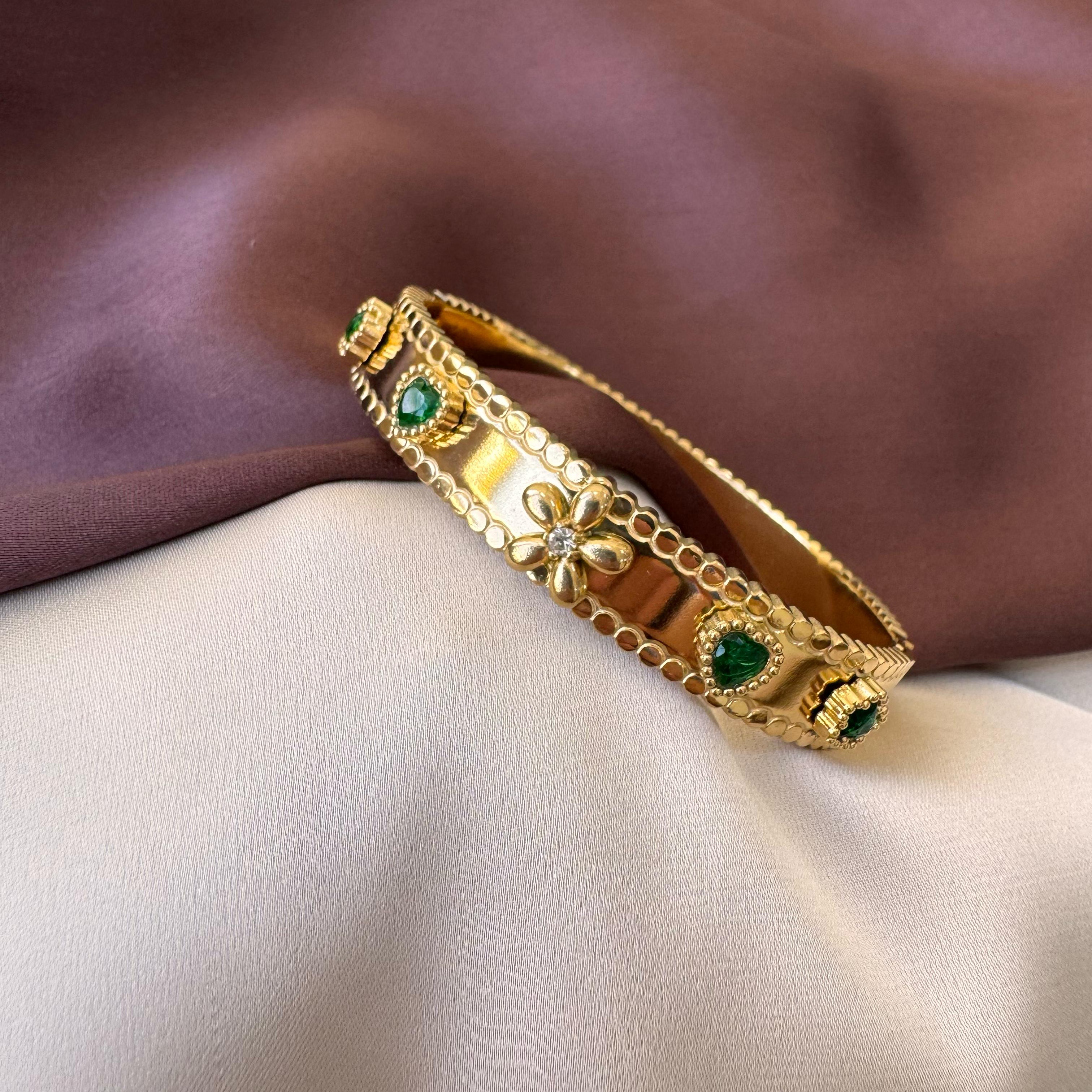 TFC Size 2.6 Green Heart Gold Plated Bracelet Bangle