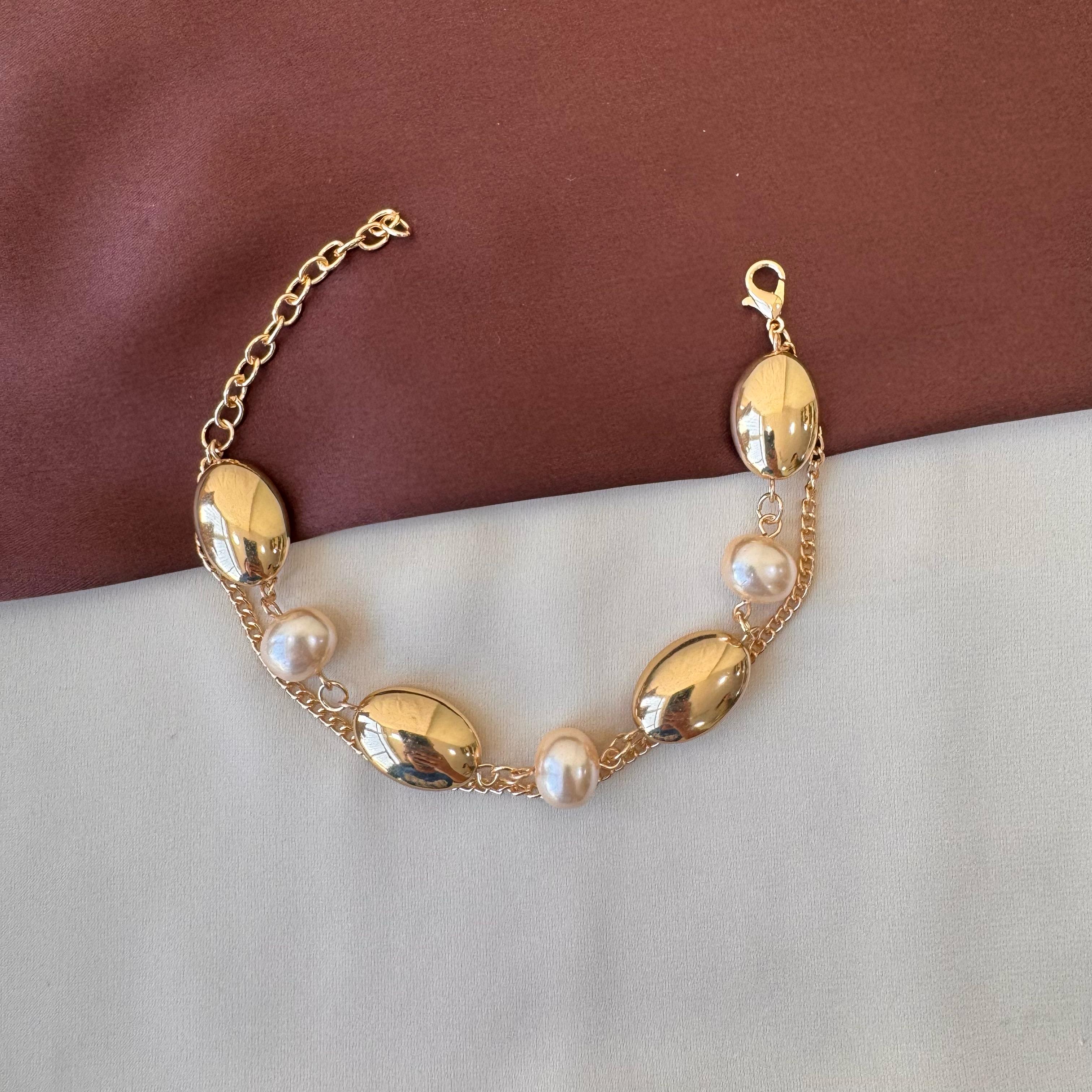 TFC Pearl Oval Charms Gold Plated Bracelet