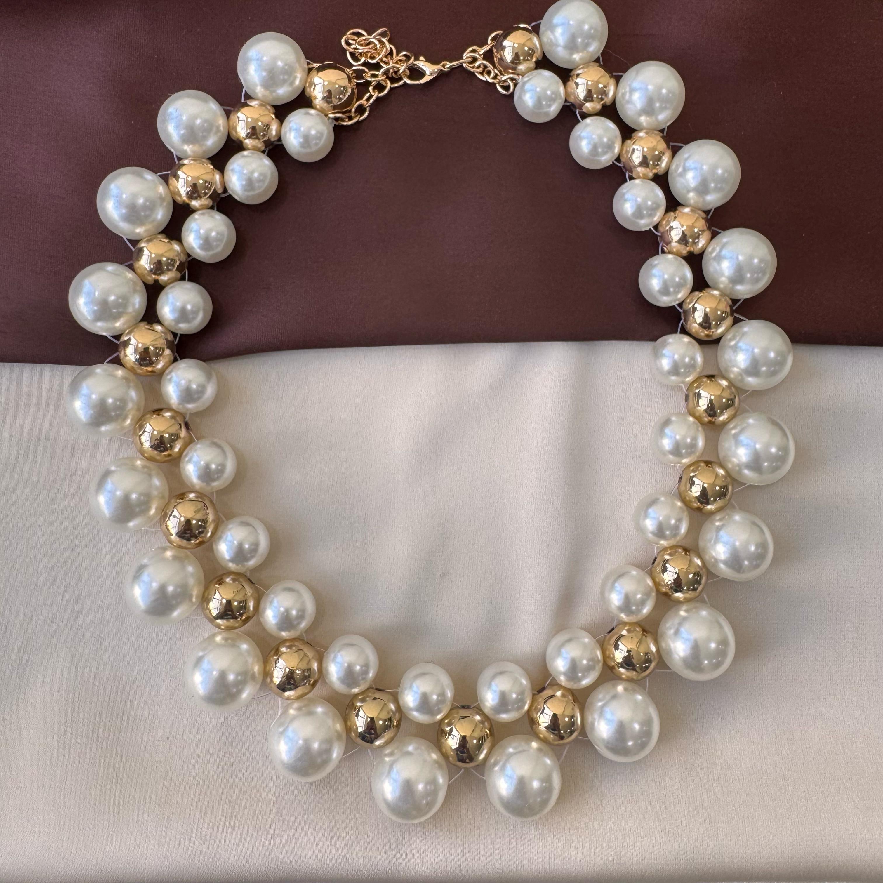TFC Pearl Meshed Gold Plated Necklace