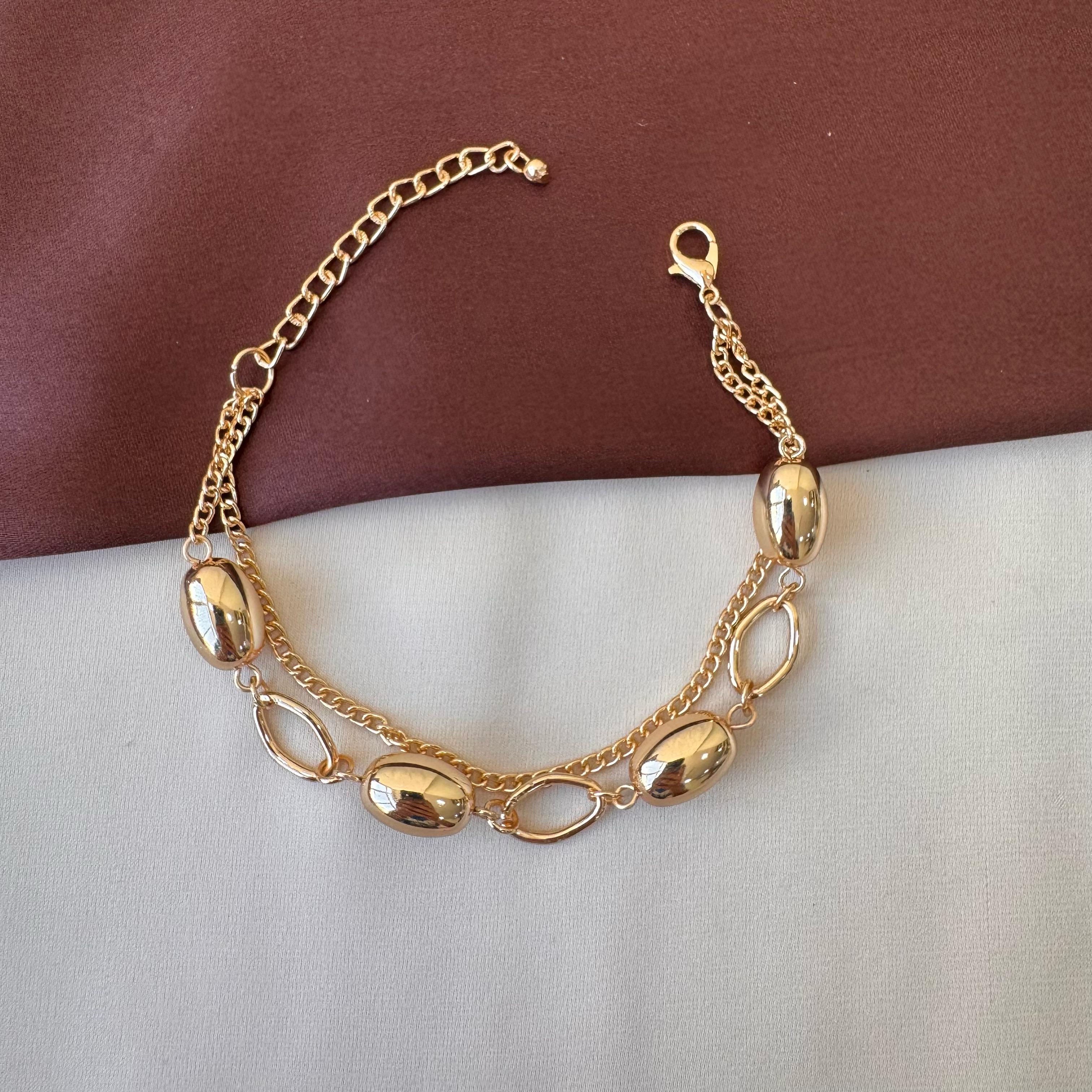 TFC Hollow Oval Charms Gold Plated Bracelet