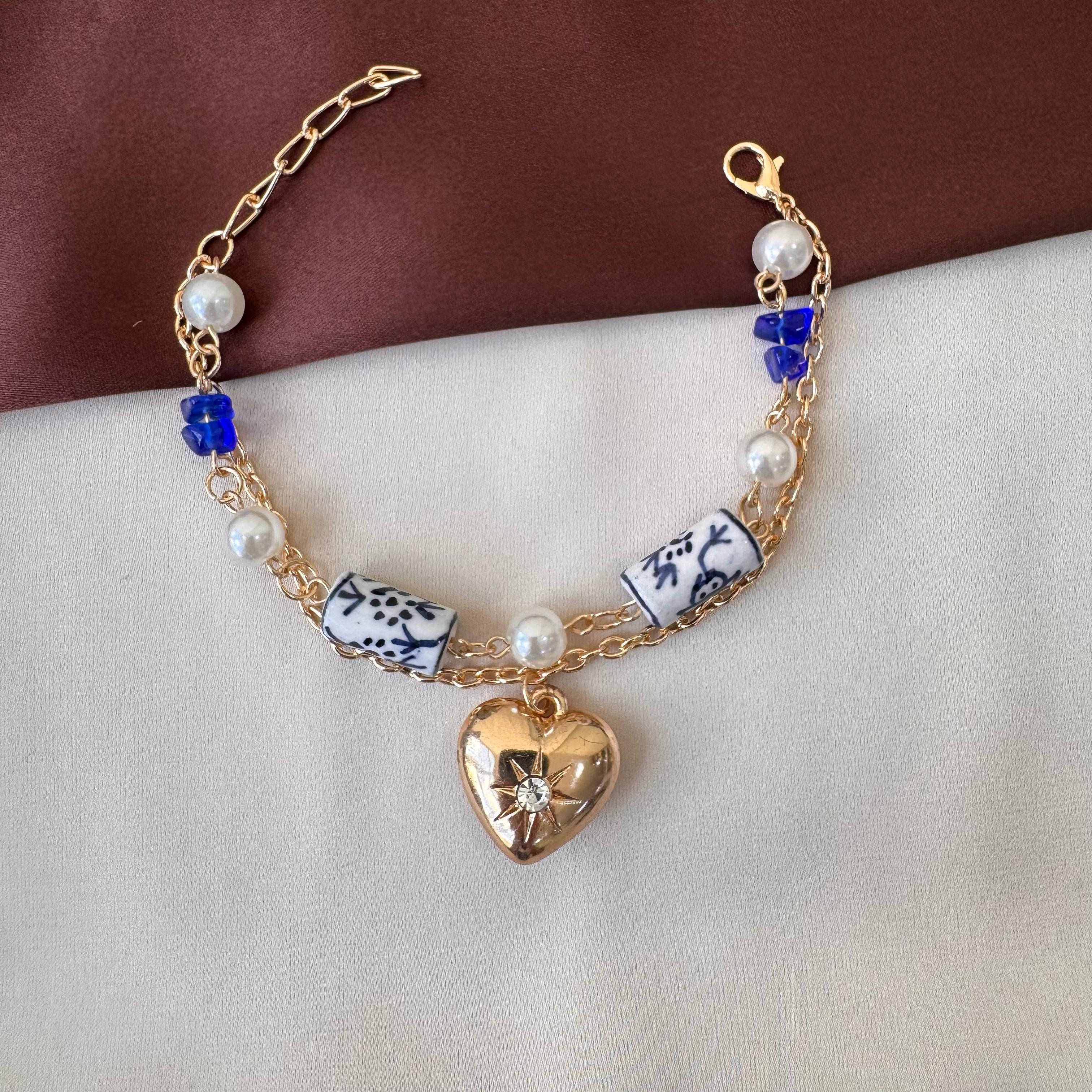 TFC Heart & Pottery Charms Gold Plated Bracelet