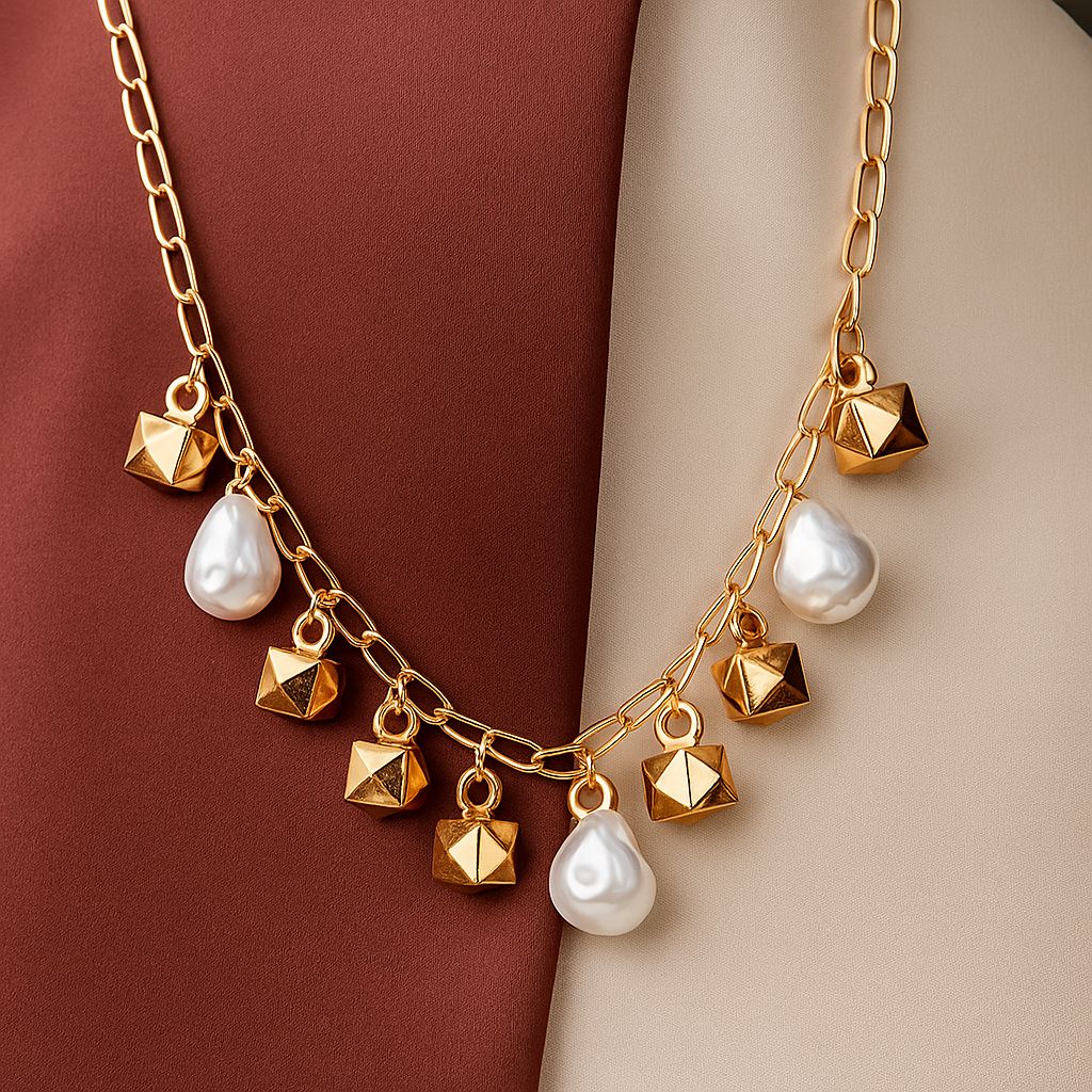 TFC Cube Charms Gold Plated Necklace