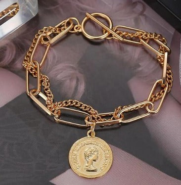 TFC Queen Coin Charm Rose Gold Plated Bracelet