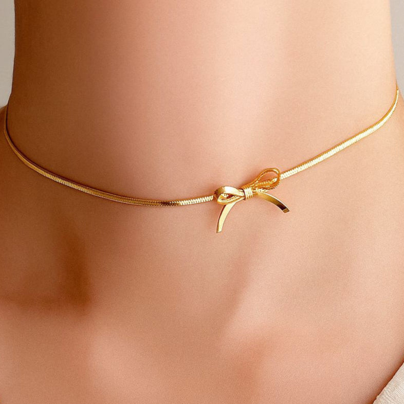 TFC Side Bow Gold Plated Necklace