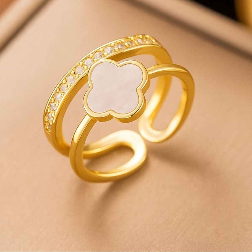 TFC White Clover Gold Plated Adjustable Ring