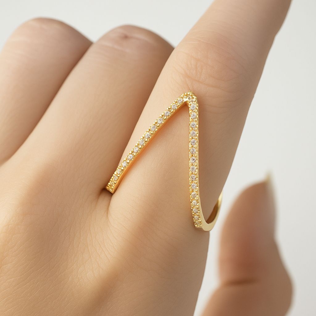 TFC V- Stone Gold Plated Adjustable Ring