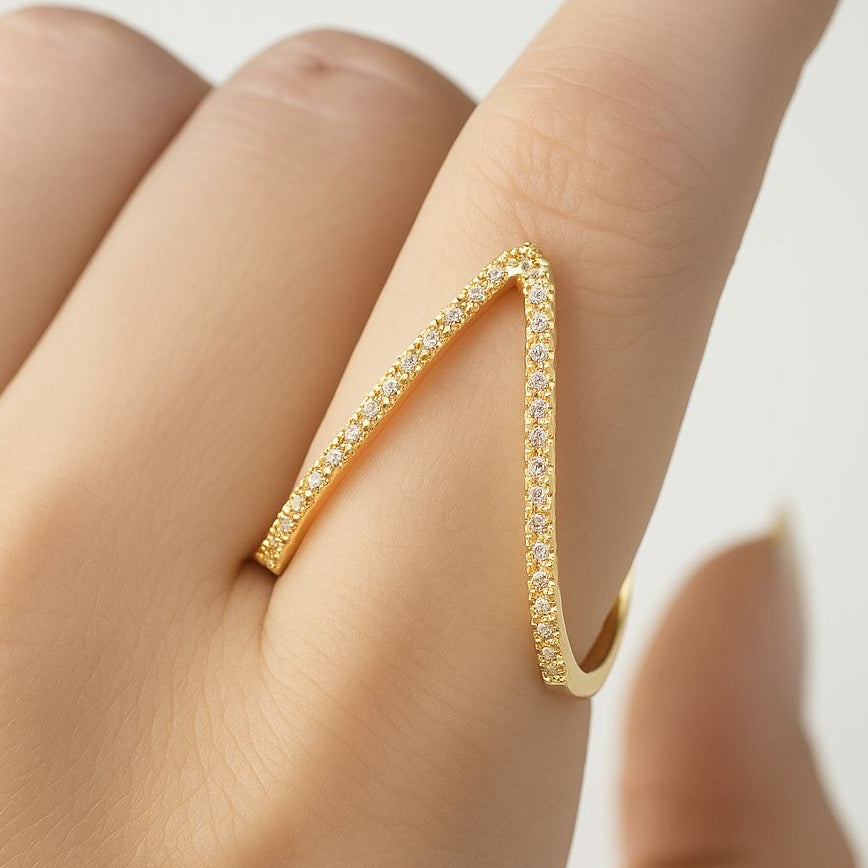 TFC V- Stone Gold Plated Adjustable Ring