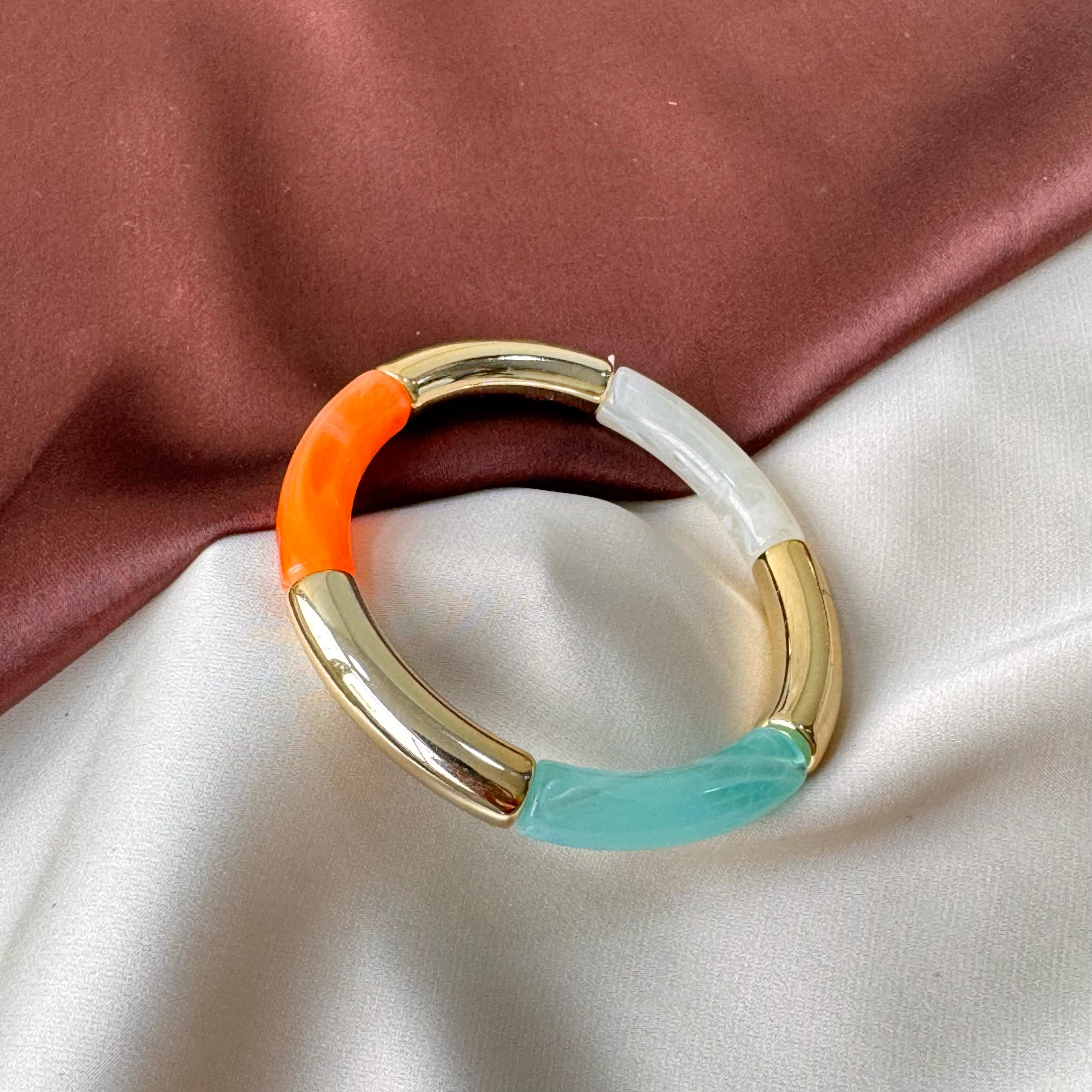 TFC Orange & Blue Gold Plated Stretchable Bracelet