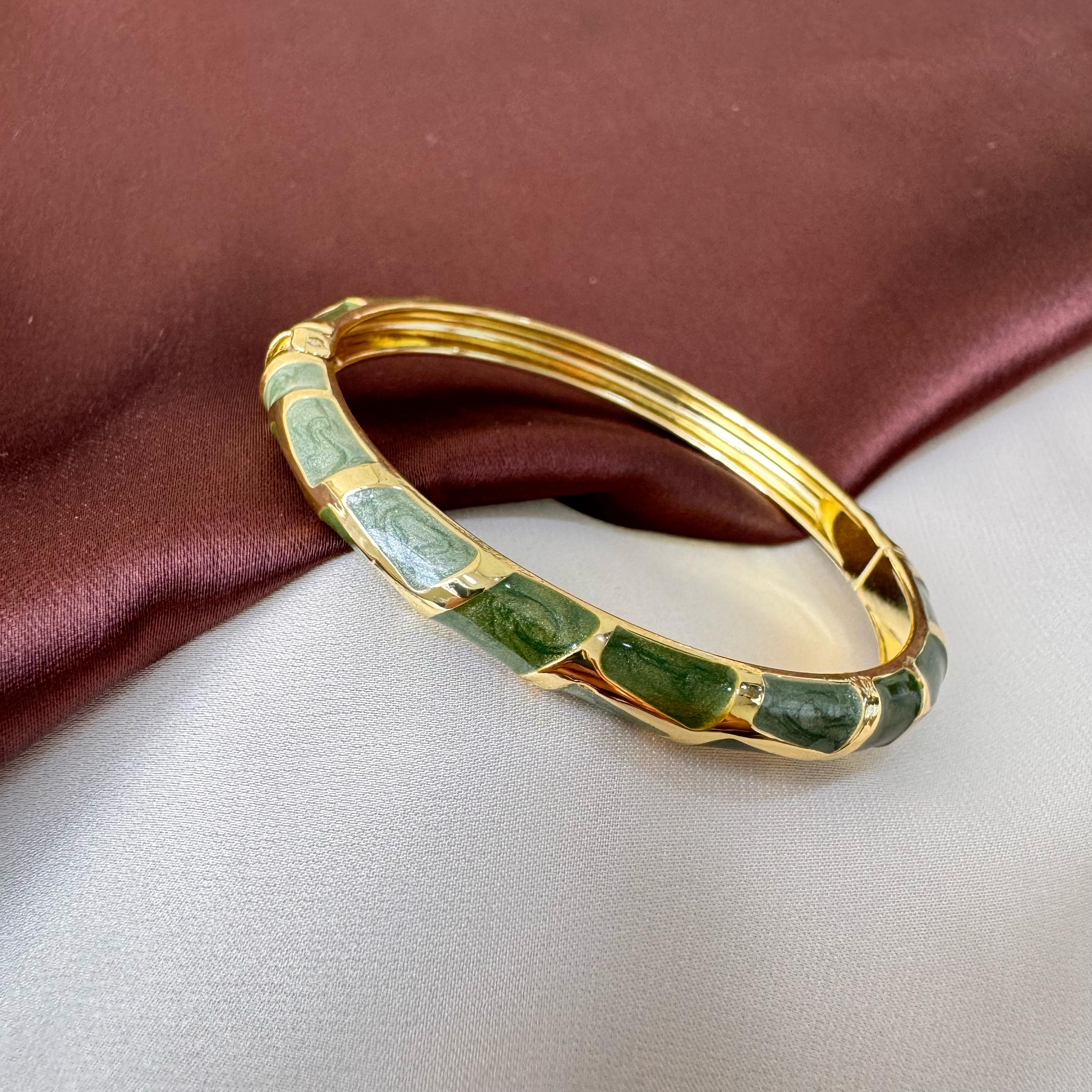 TFC Size 2.6 Green Cut Gold Plated Enamel Bangle