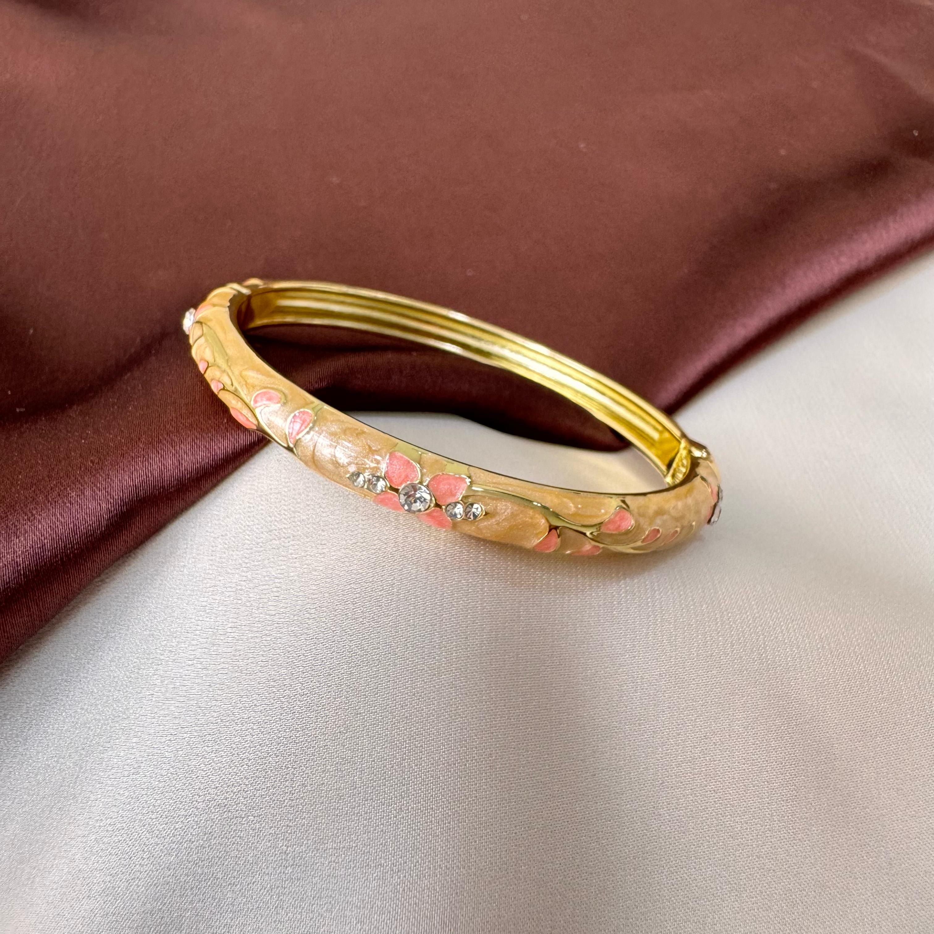 TFC Size 2.6 Stone Flower Gold Plated Enamel Bangle