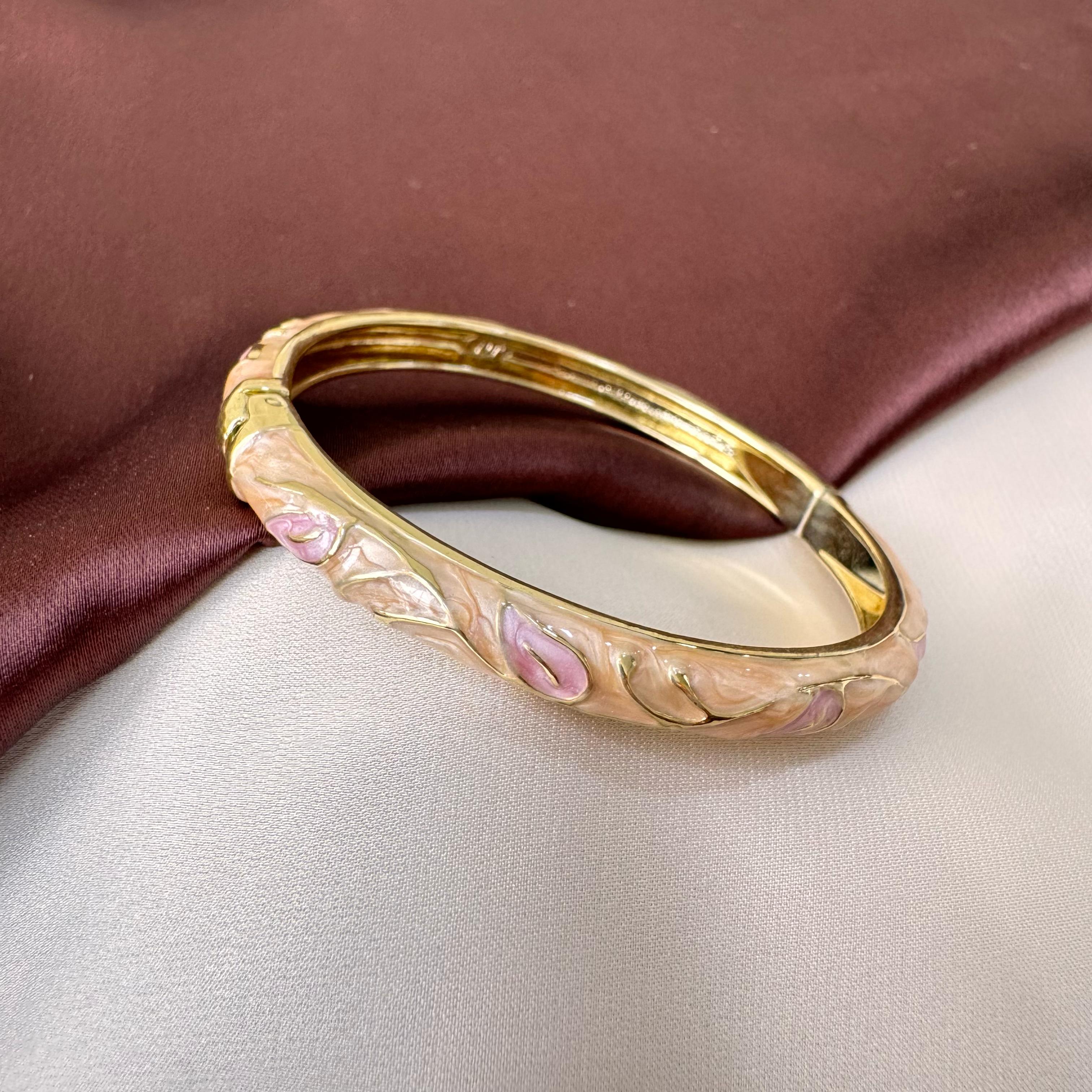 TFC Size 2.6 Lavender Leaf Gold Plated Enamel Bangle