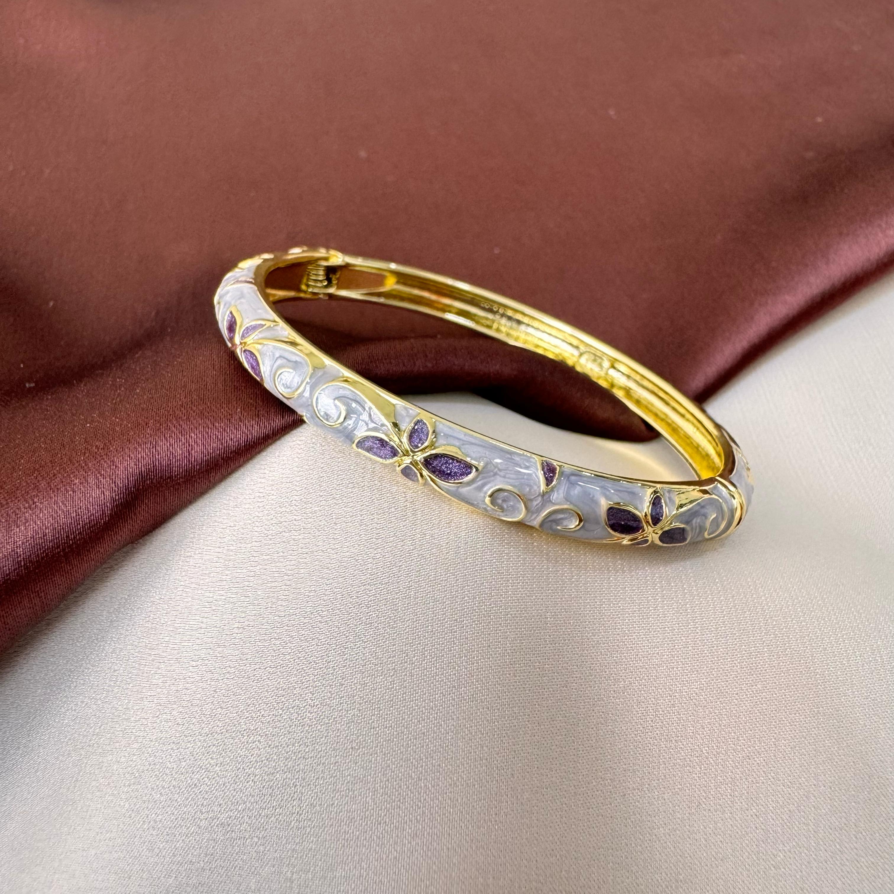 TFC Size 2.6 Dark Flower Gold Plated Enamel Bangle