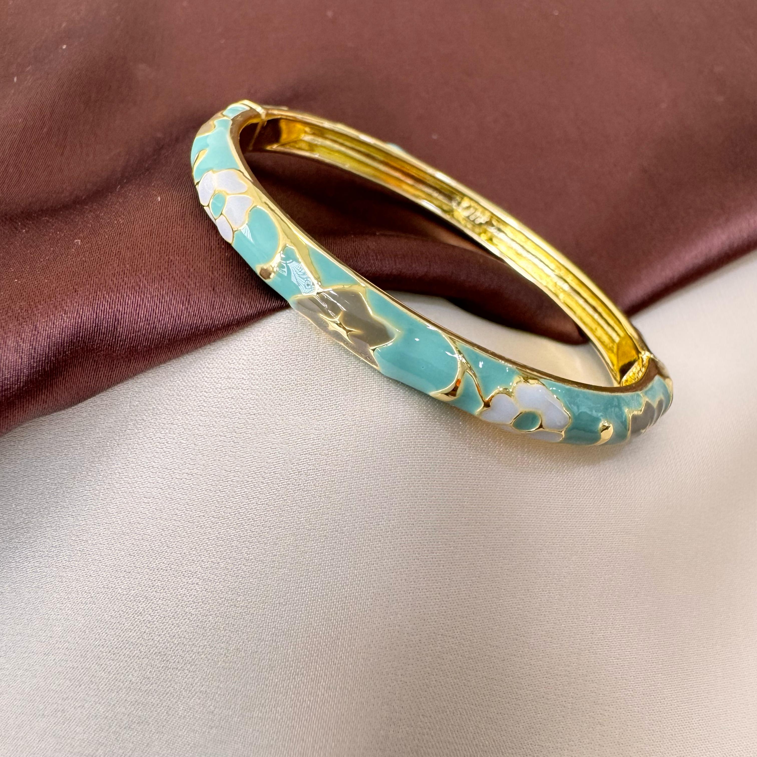 TFC Size 2.6 White & Blue Gold Plated Enamel Bangle