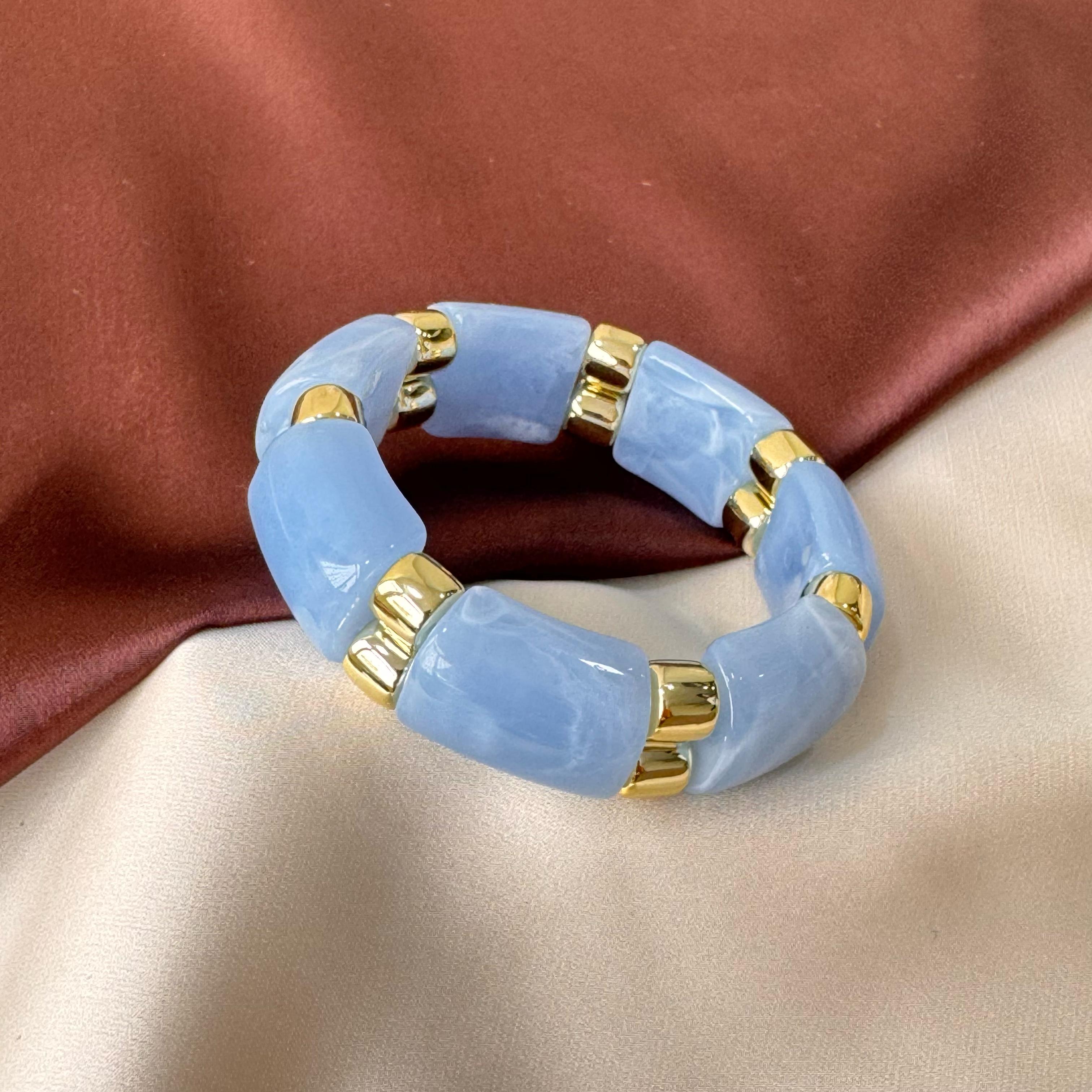 TFC Sky Blue Gold Plated Stretchable Bracelet