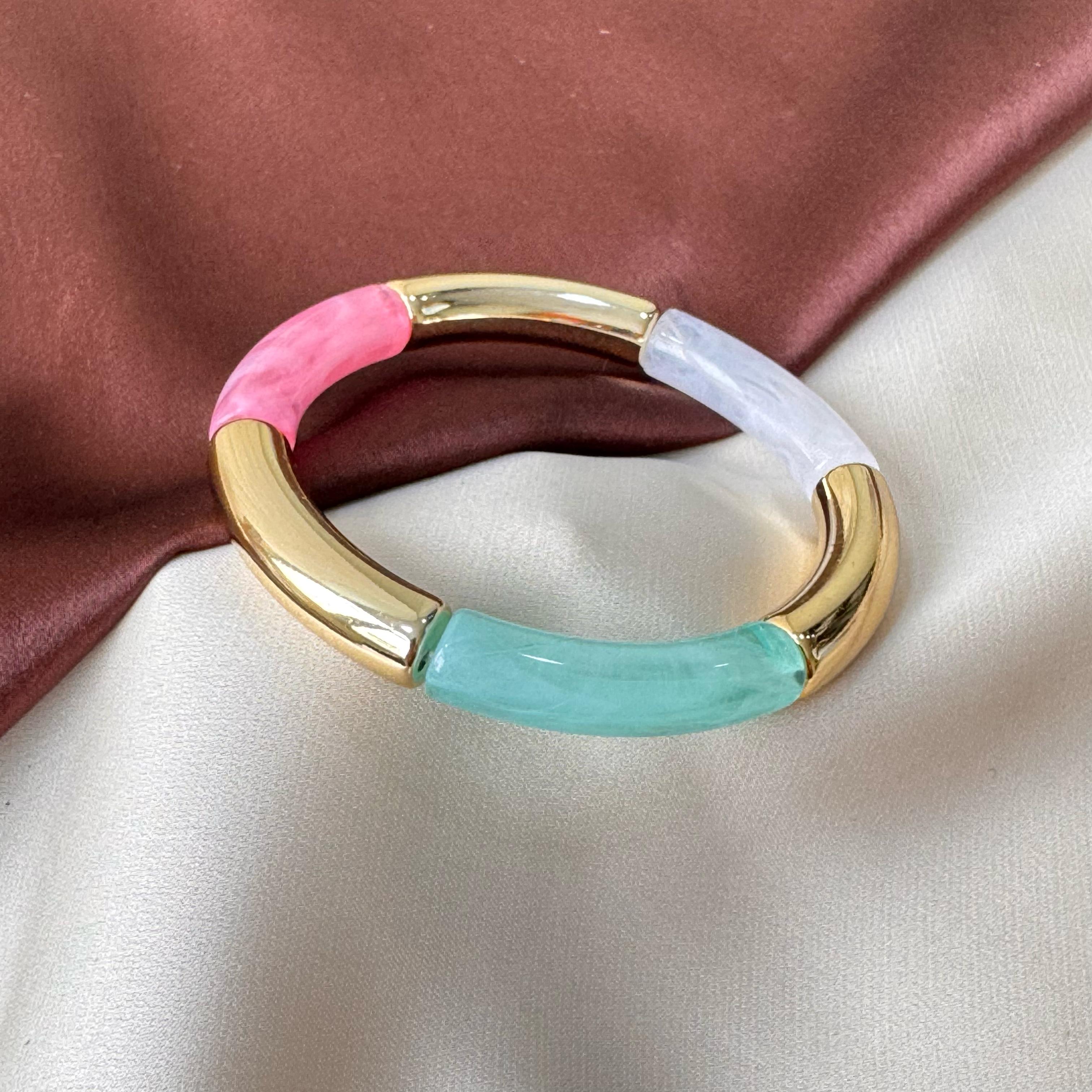 TFC Pink & Blue Gold Plated Stretchable Bracelet